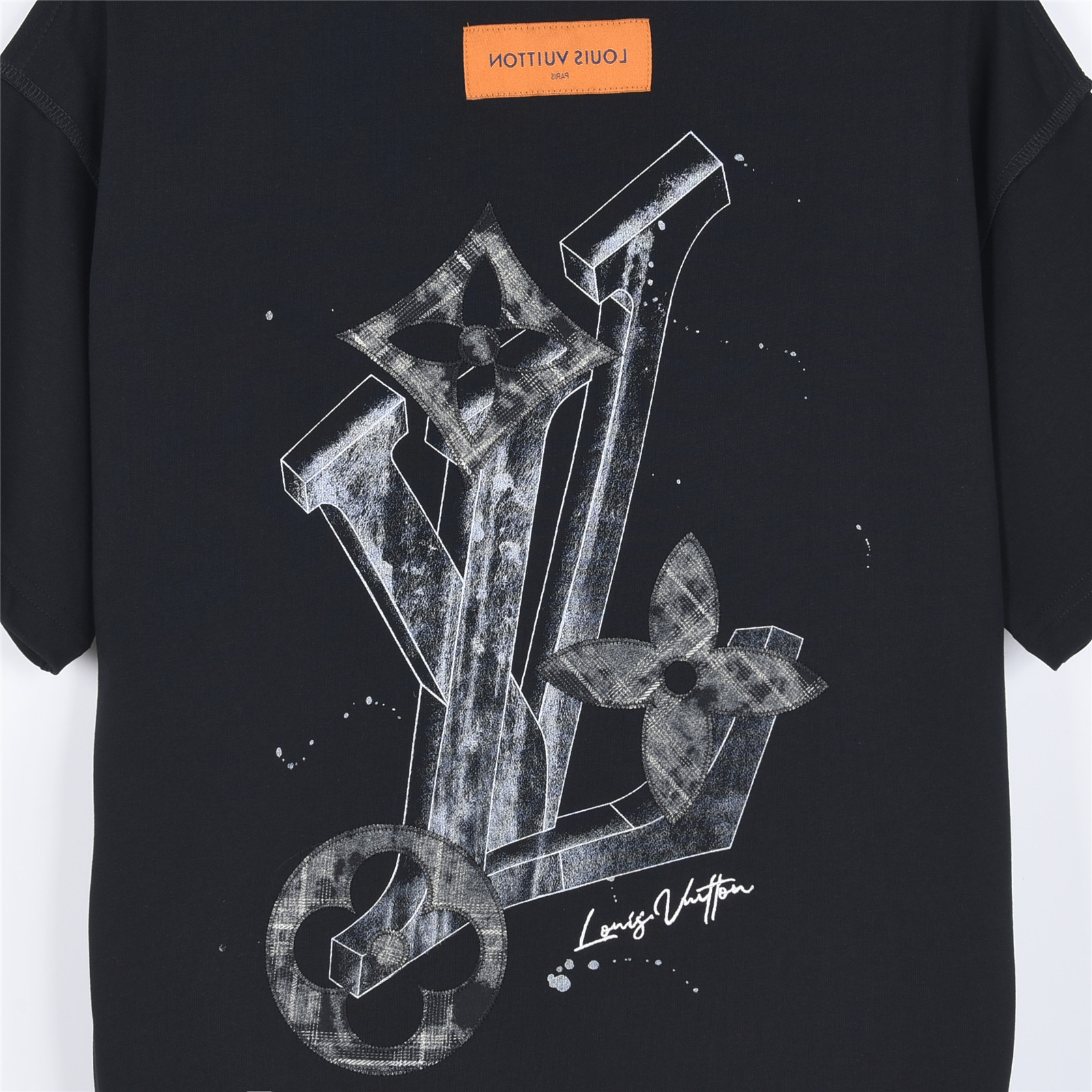 LouisVuitton/路易威登 26SS素描四叶草logo印花短袖T恤 黑色 白色 LouisVuitton/路易威登 26SS素描四叶草logo印花短袖T恤 黑色 白色