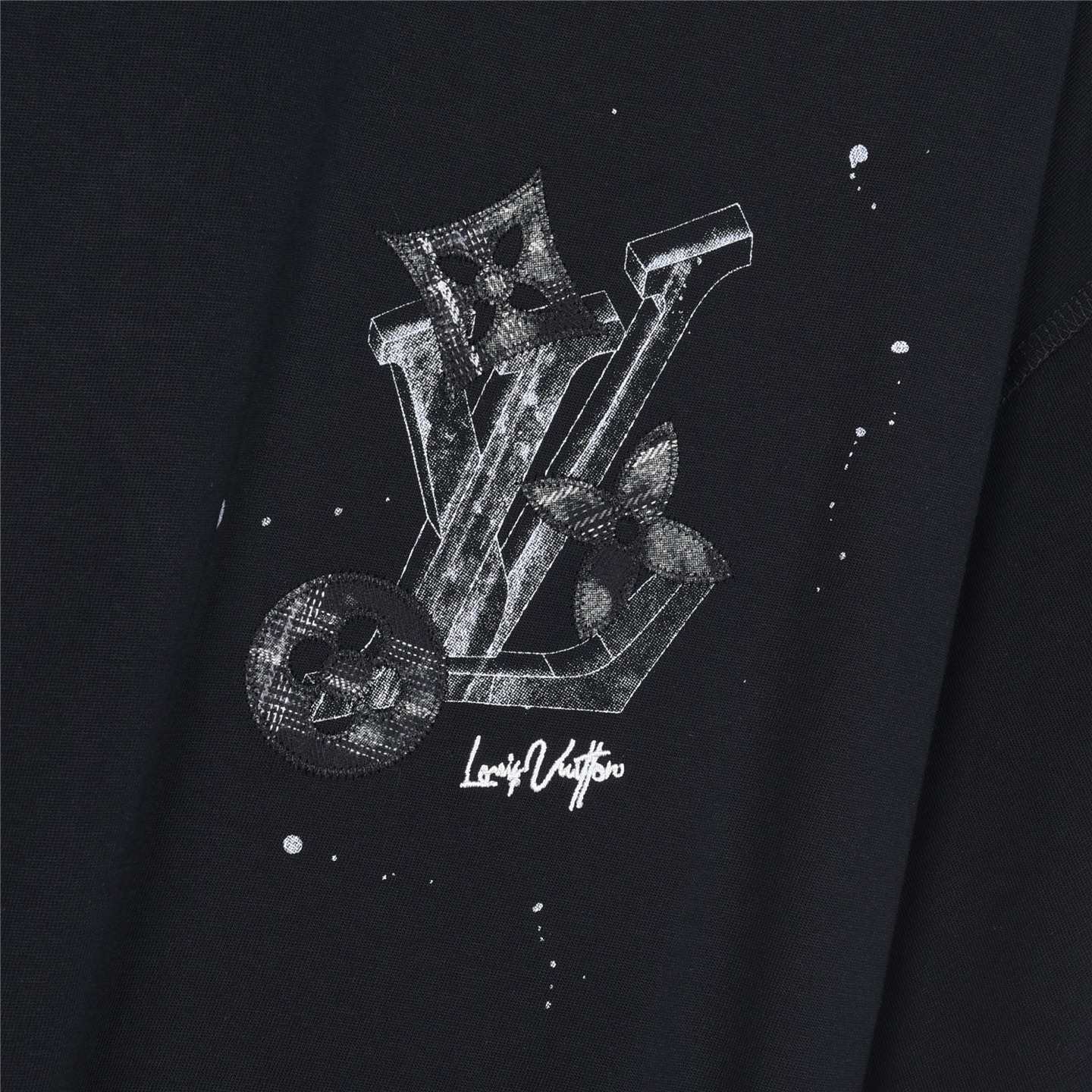 LouisVuitton/路易威登 26SS素描四叶草logo印花短袖T恤 黑色 白色 LouisVuitton/路易威登 26SS素描四叶草logo印花短袖T恤 黑色 白色