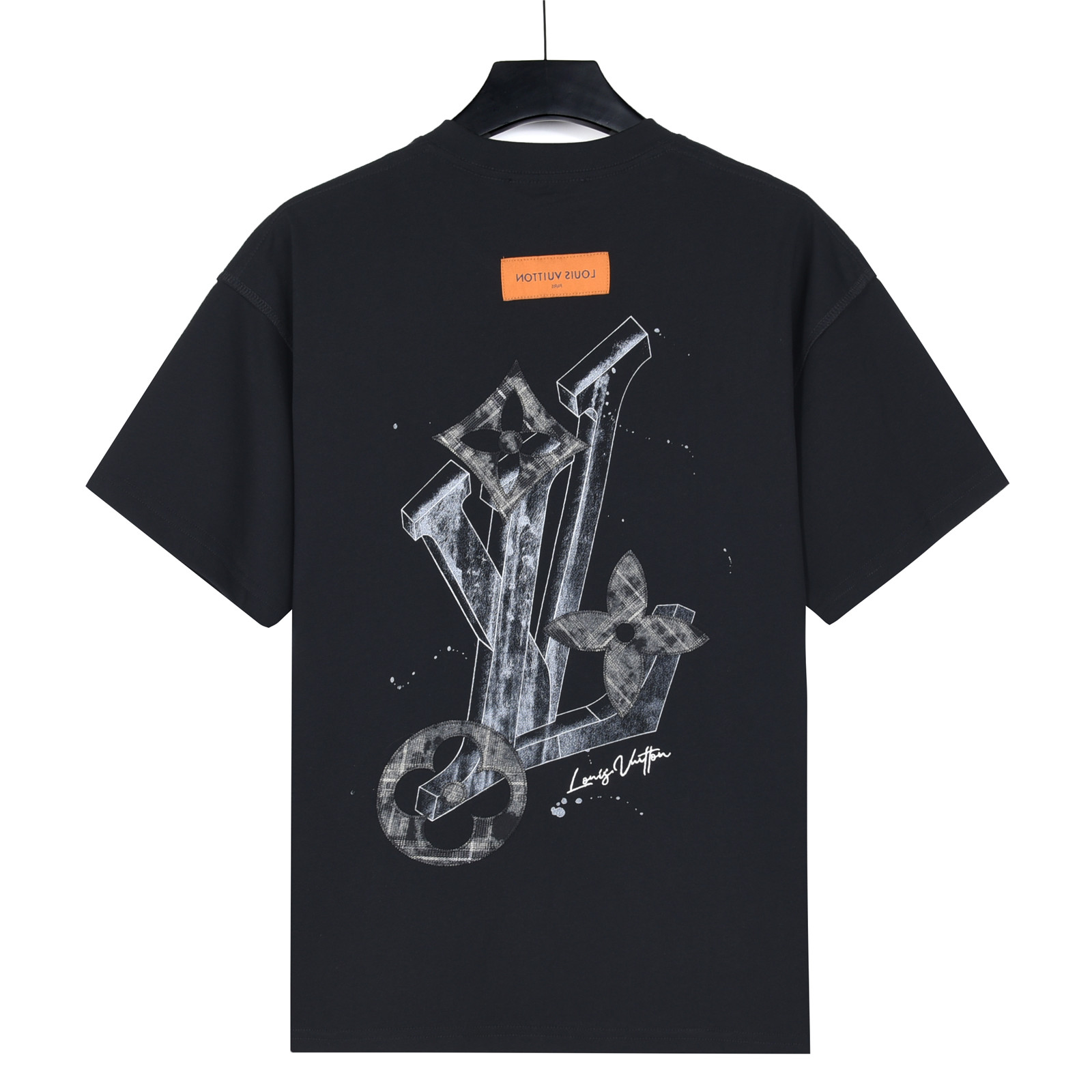 LouisVuitton/路易威登 26SS素描四叶草logo印花短袖T恤 黑色 白色 LouisVuitton/路易威登 26SS素描四叶草logo印花短袖T恤 黑色 白色