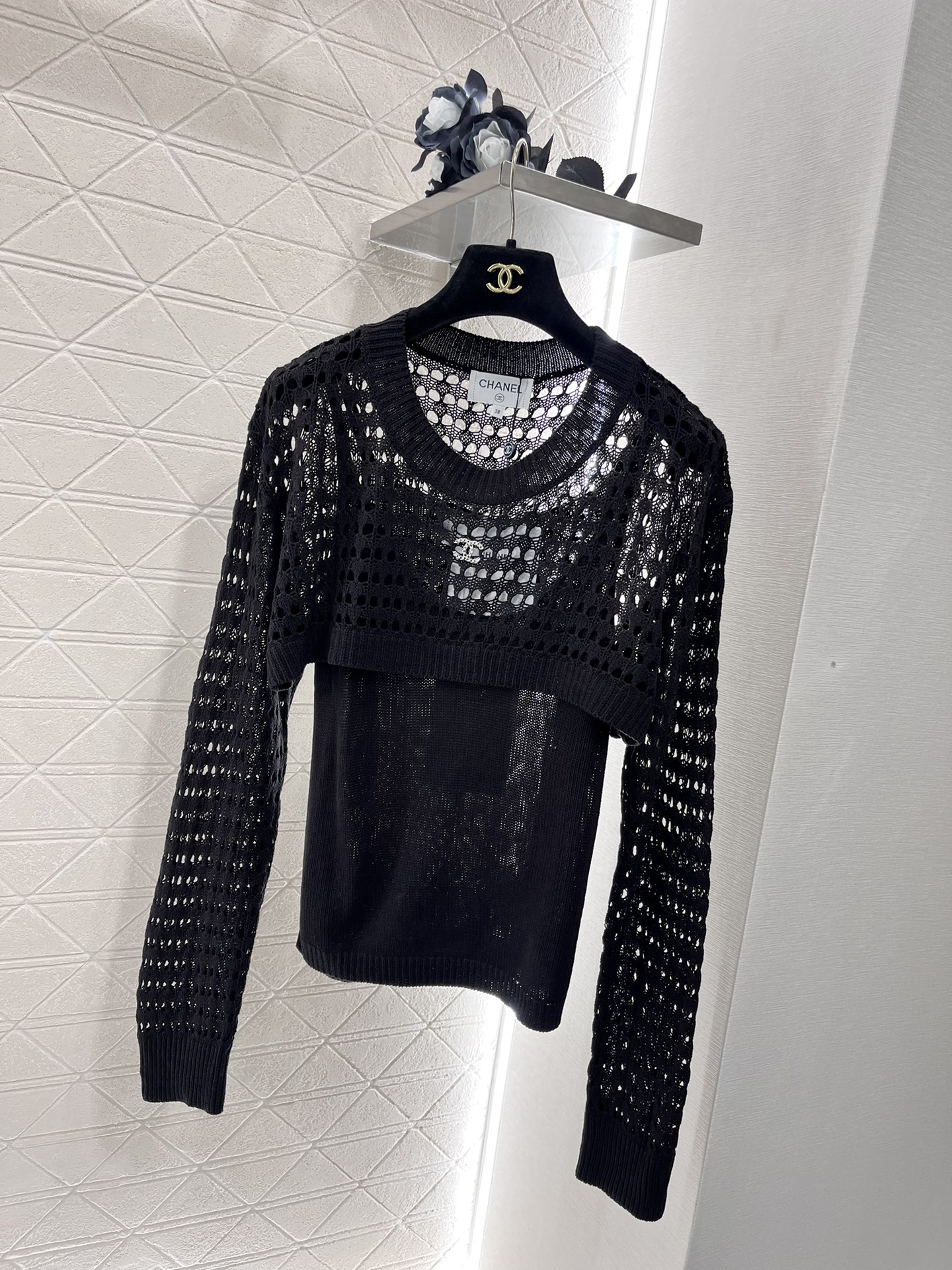 Chanel Clothing Knit Sweater Openwork Knitting Weave Wool Fashion