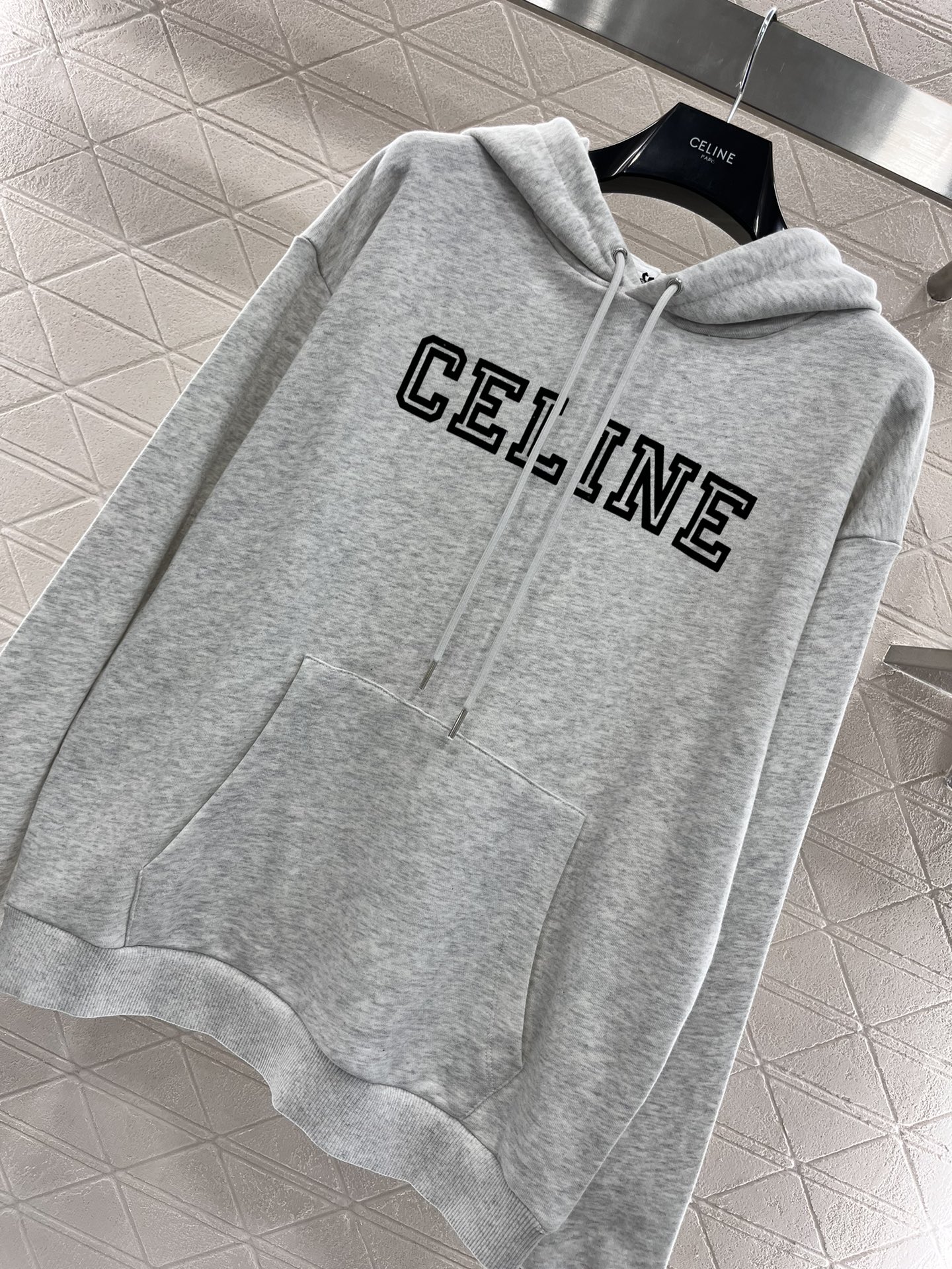 Celin*2024新品植绒印花连帽卫衣定制YB原生全棉材质质感十足品相还原连帽长袖卫衣胸前植绒印花字母