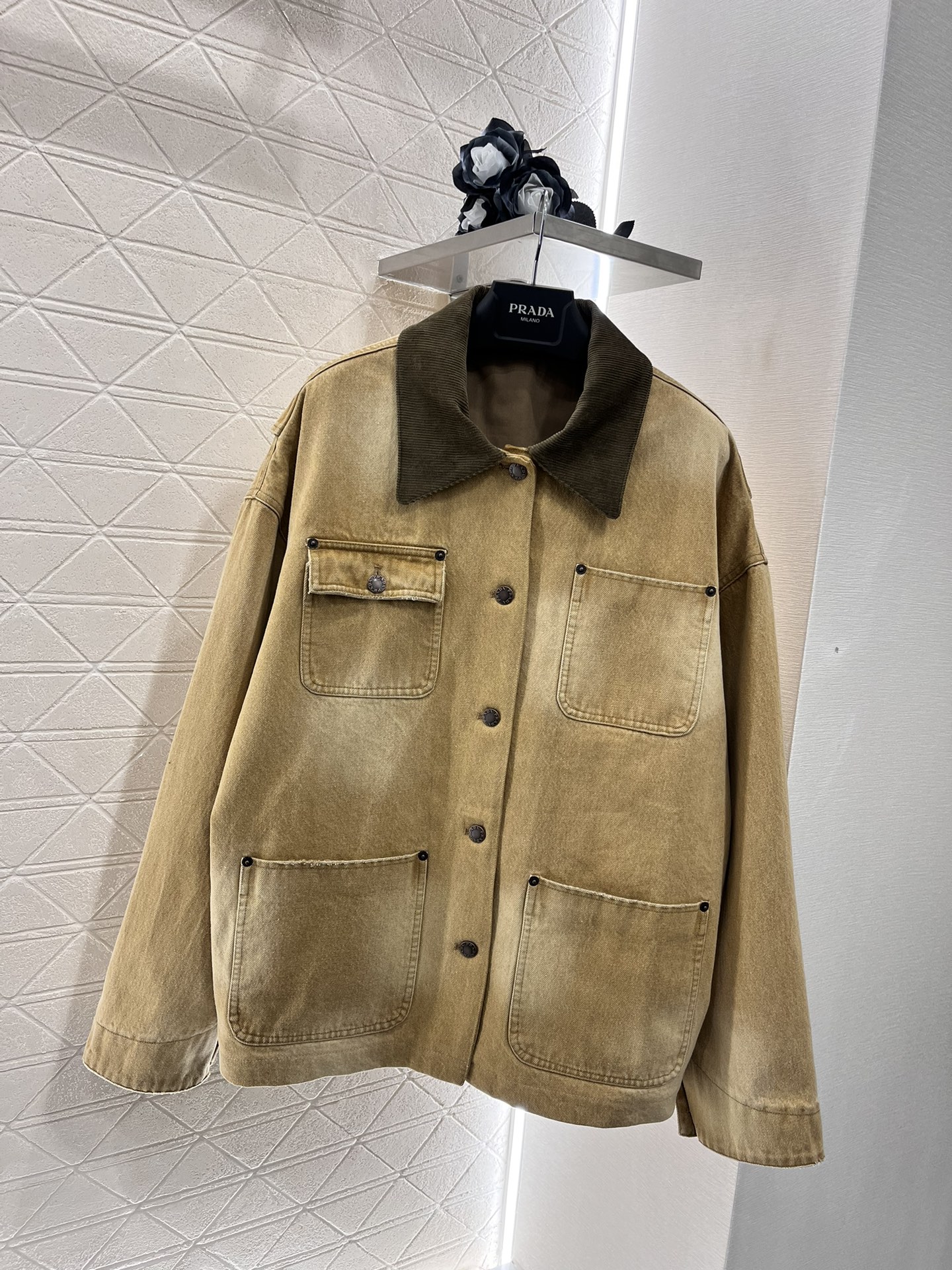 Prada Clothing Coats & Jackets Shirts & Blouses Brown Dark Splicing Corduroy Cotton Denim Fall/Winter Collection Casual