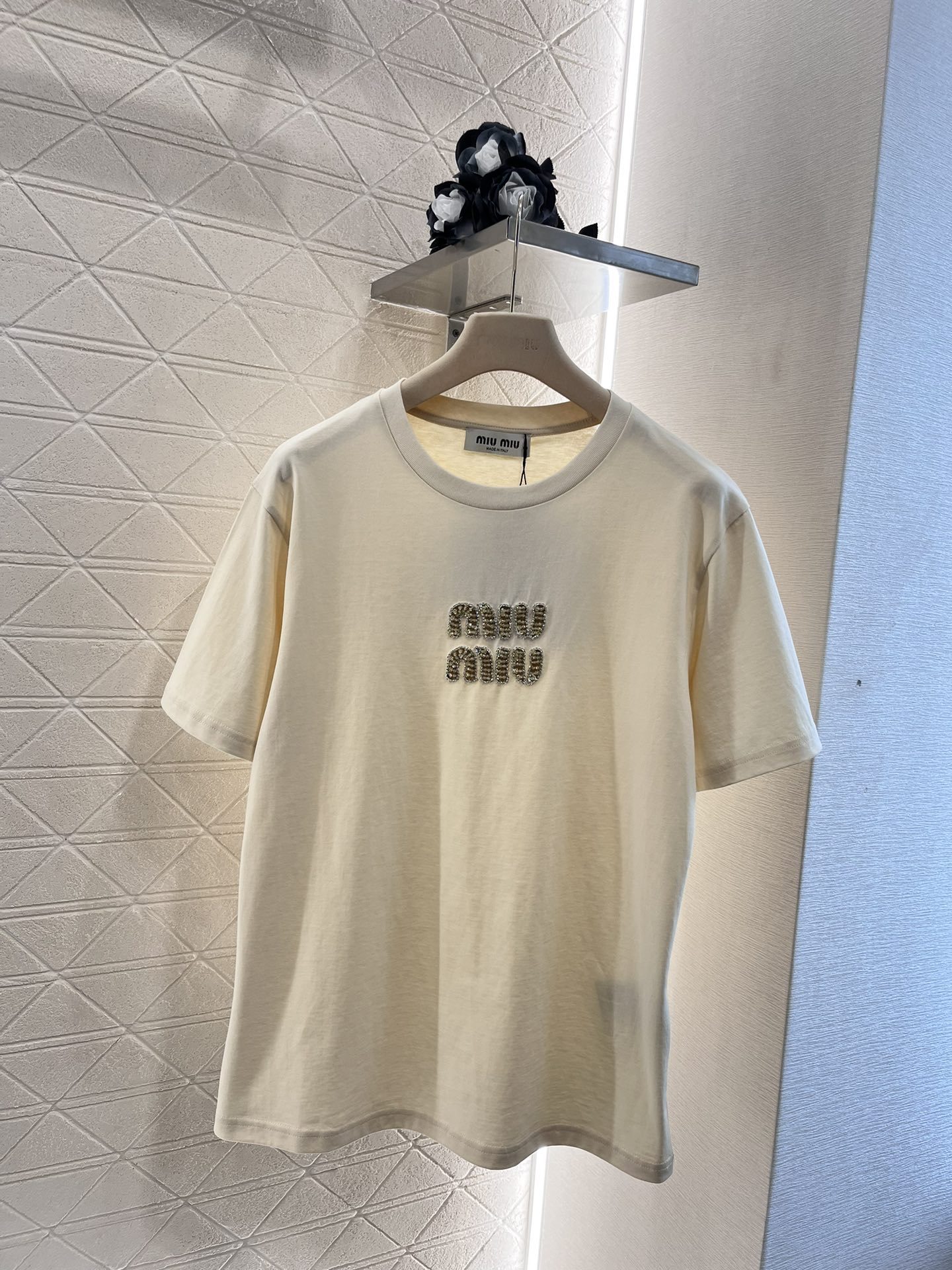 MiuMiu Ropa Camiseta Compre la primera réplica de copia
 Algodón Colección primavera Manga corta