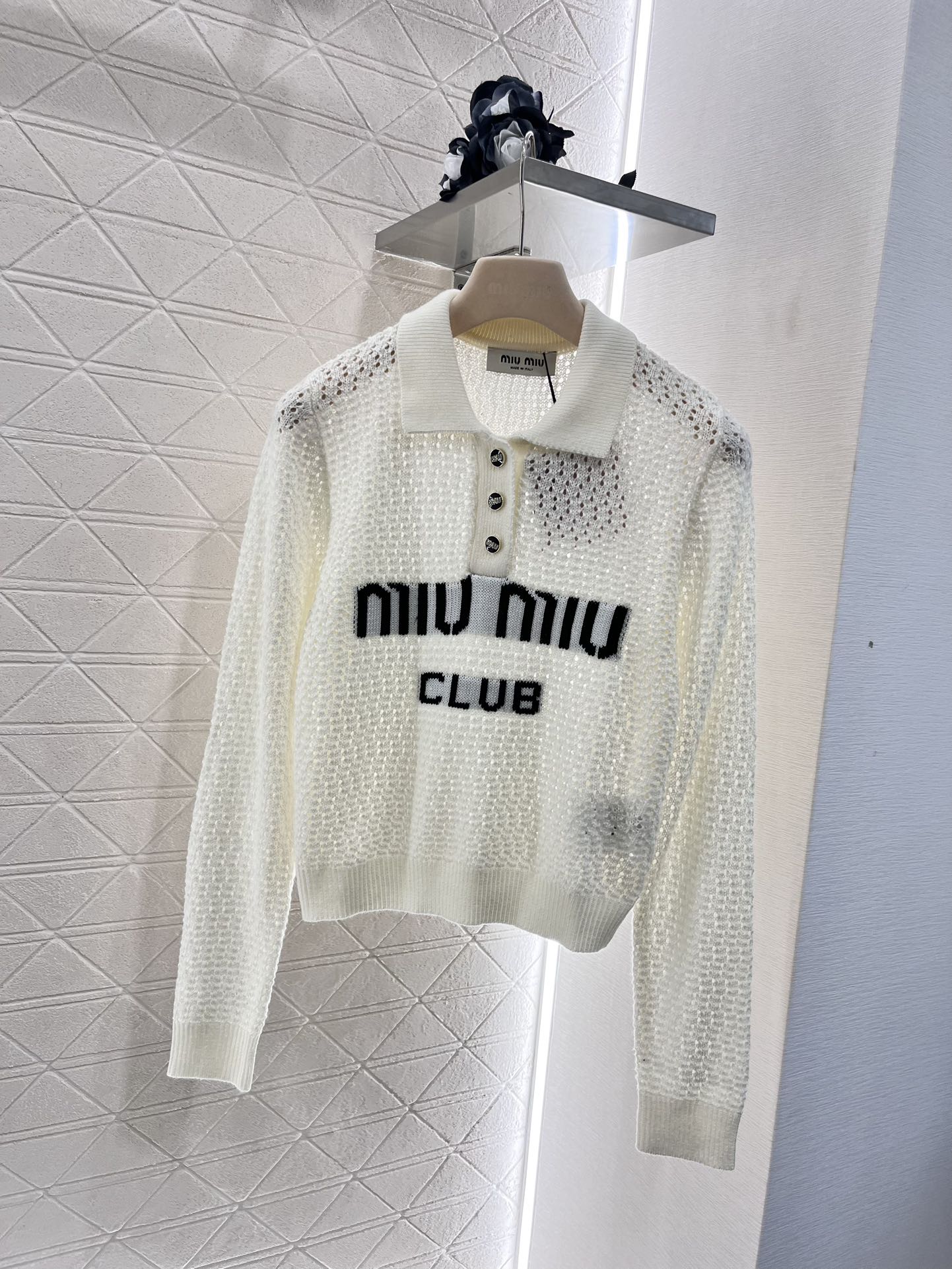 MiuMiu Ropa Camisas y blusas Réplica barata de lujo
 Negro Blanco Trabajo abierto Algodón Tejido Colección otoño – invierno