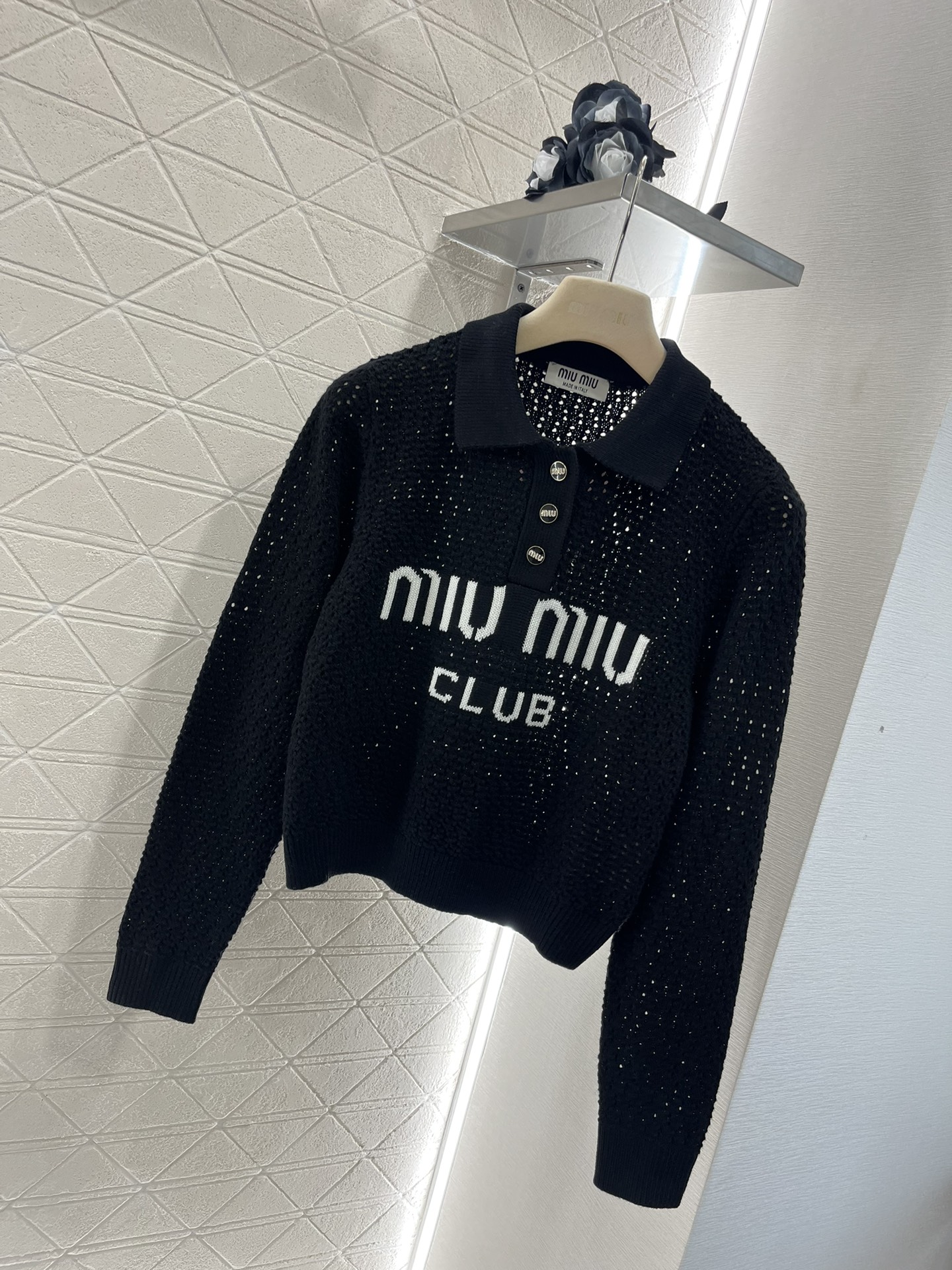 MiuMiu Ropa Camisas y blusas Top perfecto falso
 Negro Blanco Trabajo abierto Algodón Tejido Colección otoño – invierno