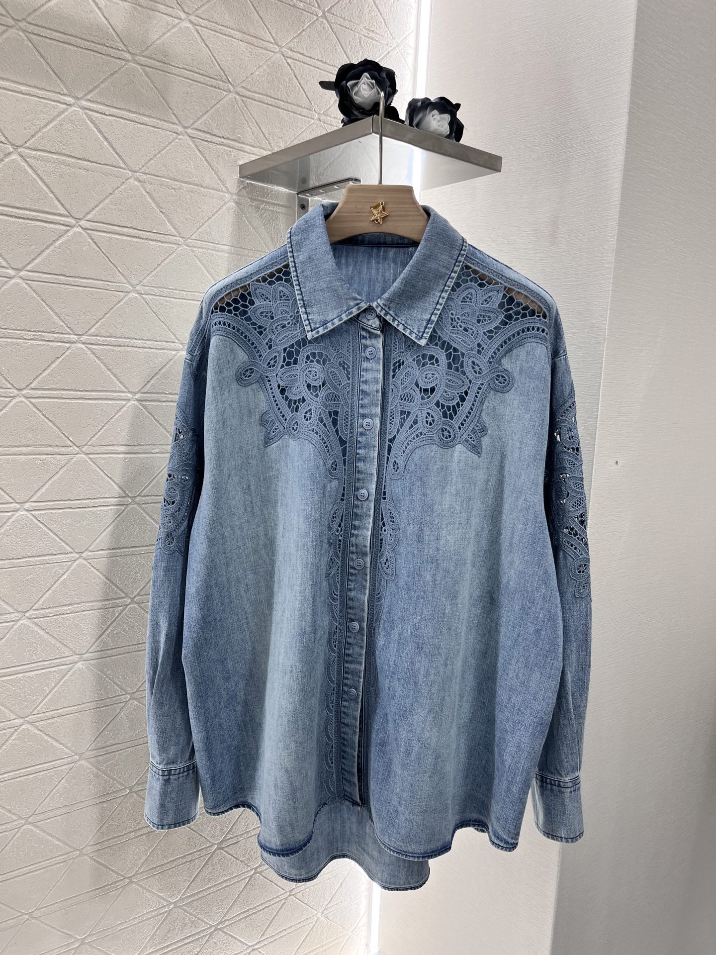 2025 Ermanno Scervino Women’s Suit: Cotton Cowboy Shirt with Water Lace