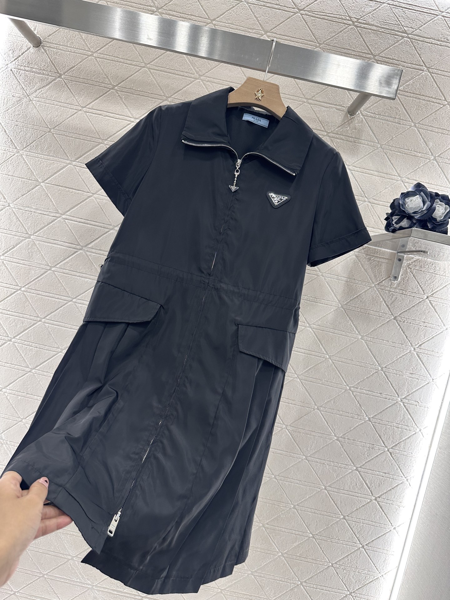 Prada Women's Black Recycled Nylon Pleated Mini Dress Short Sleeve 7 i1746635092272 4089 0 6