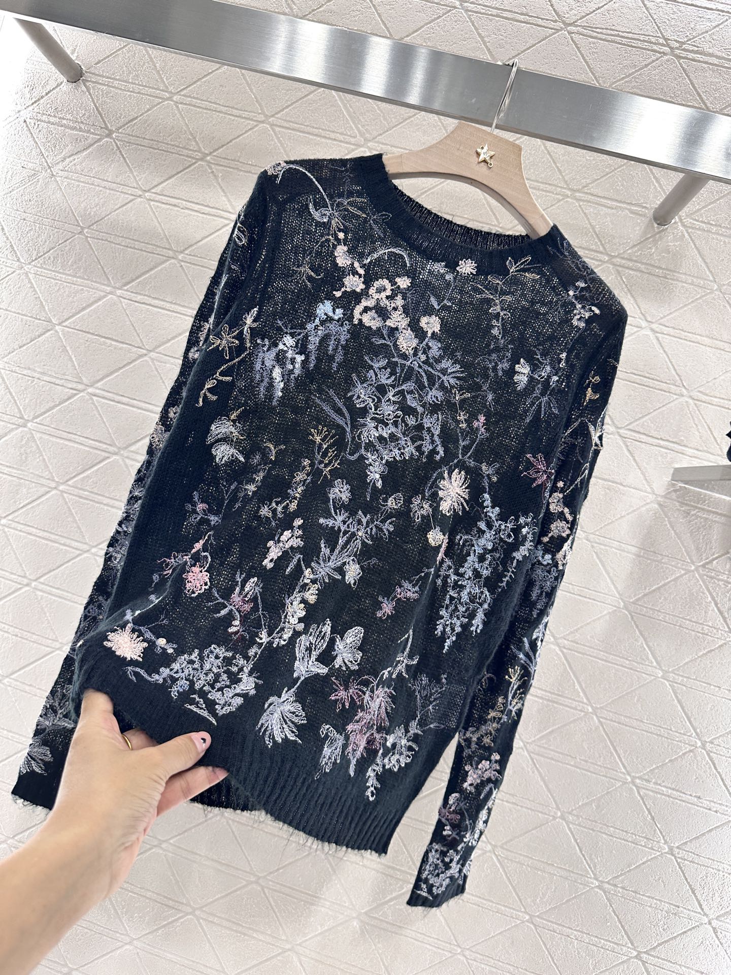 Dior Embroidered Floral Mohair Knit Top, Lightweight Black Sweater, Sheer 7 i1746635174808 2908 0 6