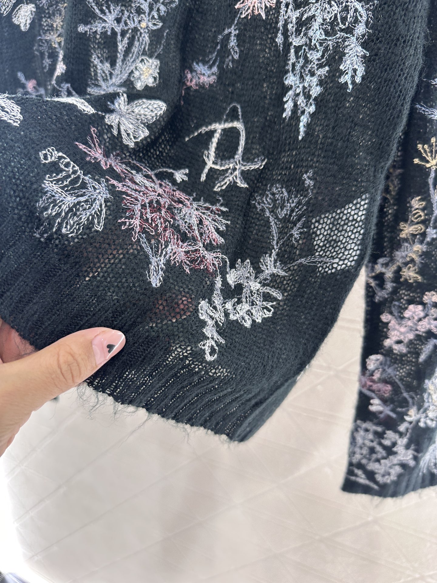 Dior Embroidered Floral Mohair Knit Top, Lightweight Black Sweater, Sheer 8 i1746635175012 6750 0 7