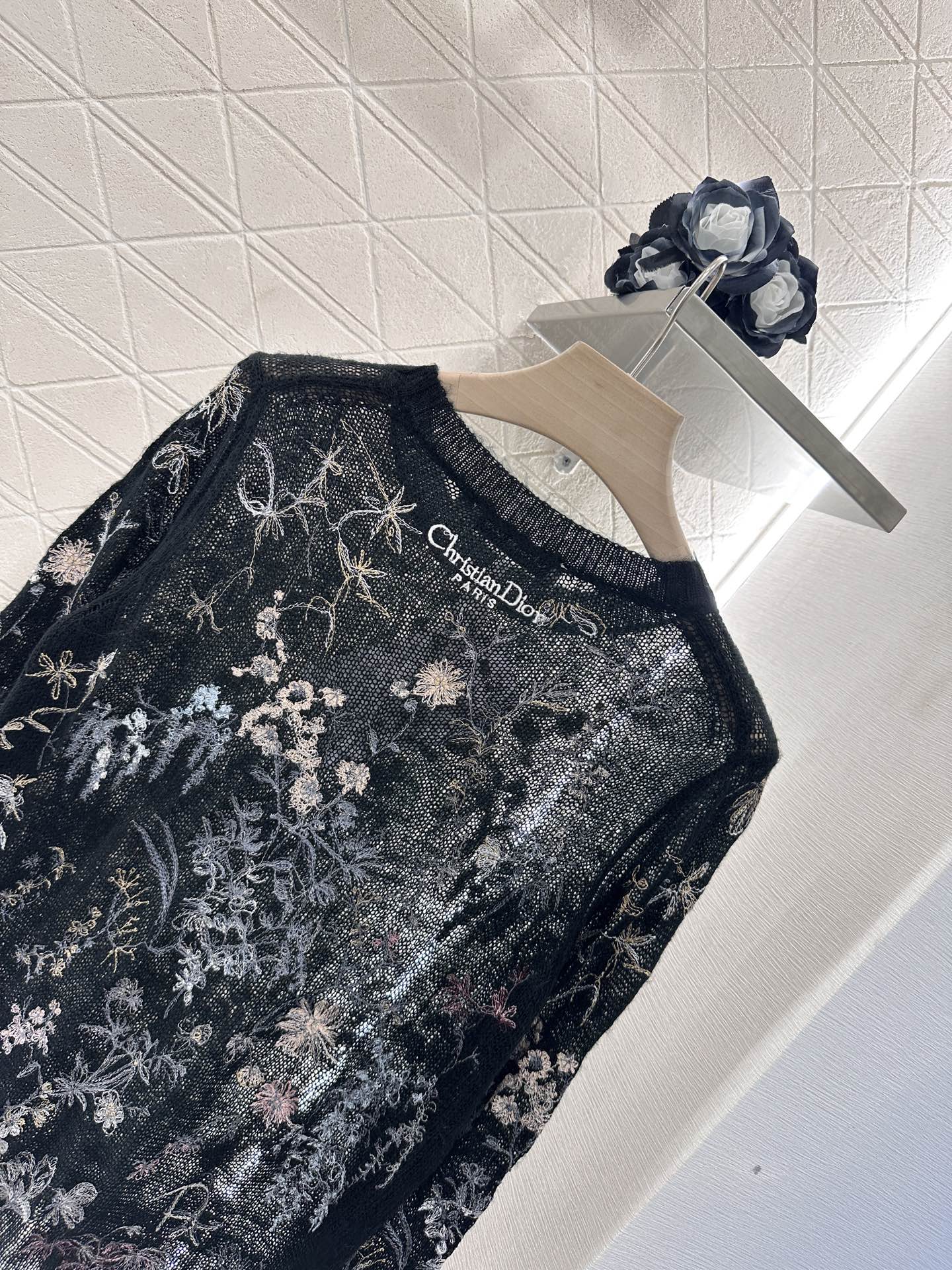 Dior Embroidered Floral Mohair Knit Top, Lightweight Black Sweater, Sheer 4 i1746635175030 5729 0 3