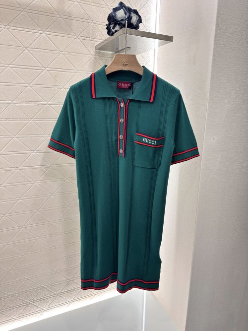 Gucci Striped Knit Polo Dress - Short Sleeve with Logo Detail, Green & Red 1 Gucci Striped Knit Polo Dress - Short Sleeve with Logo Detail, Green & Red