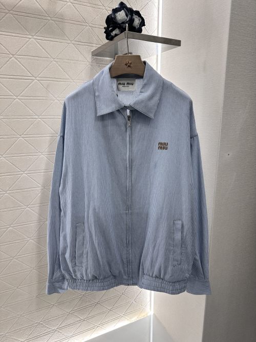 Miu Miu Striped Denim Jacket - Classic Style, Comfortable Cotton Fabric 1 Miu Miu Striped Denim Jacket - Classic Style, Comfortable Cotton Fabric