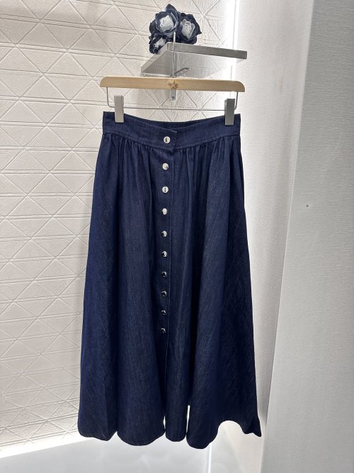 Dior High Waist Denim Midi Skirt A-Line Button Down Flared Jean Skirt 1 Dior High Waist Denim Midi Skirt A-Line Button Down Flared Jean Skirt