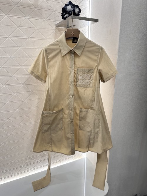 Loewe Cotton Linen A-Line Mini Dress with Belt and Embroidered Pocket 1 Loewe Cotton Linen A-Line Mini Dress with Belt and Embroidered Pocket