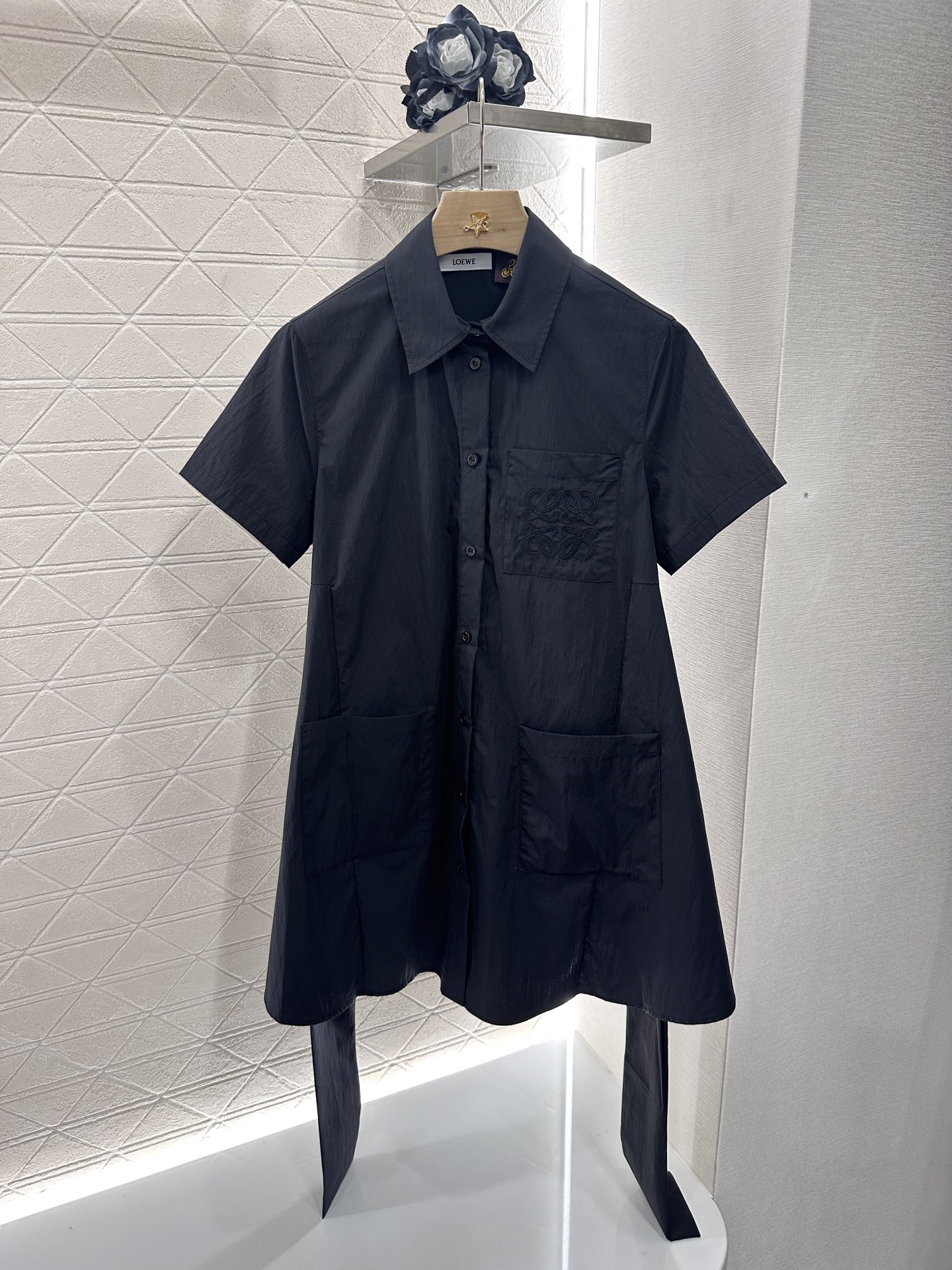 LOEWE 2025 New In Irregular Belt Cotton and Linen Comfortable Midi Dress