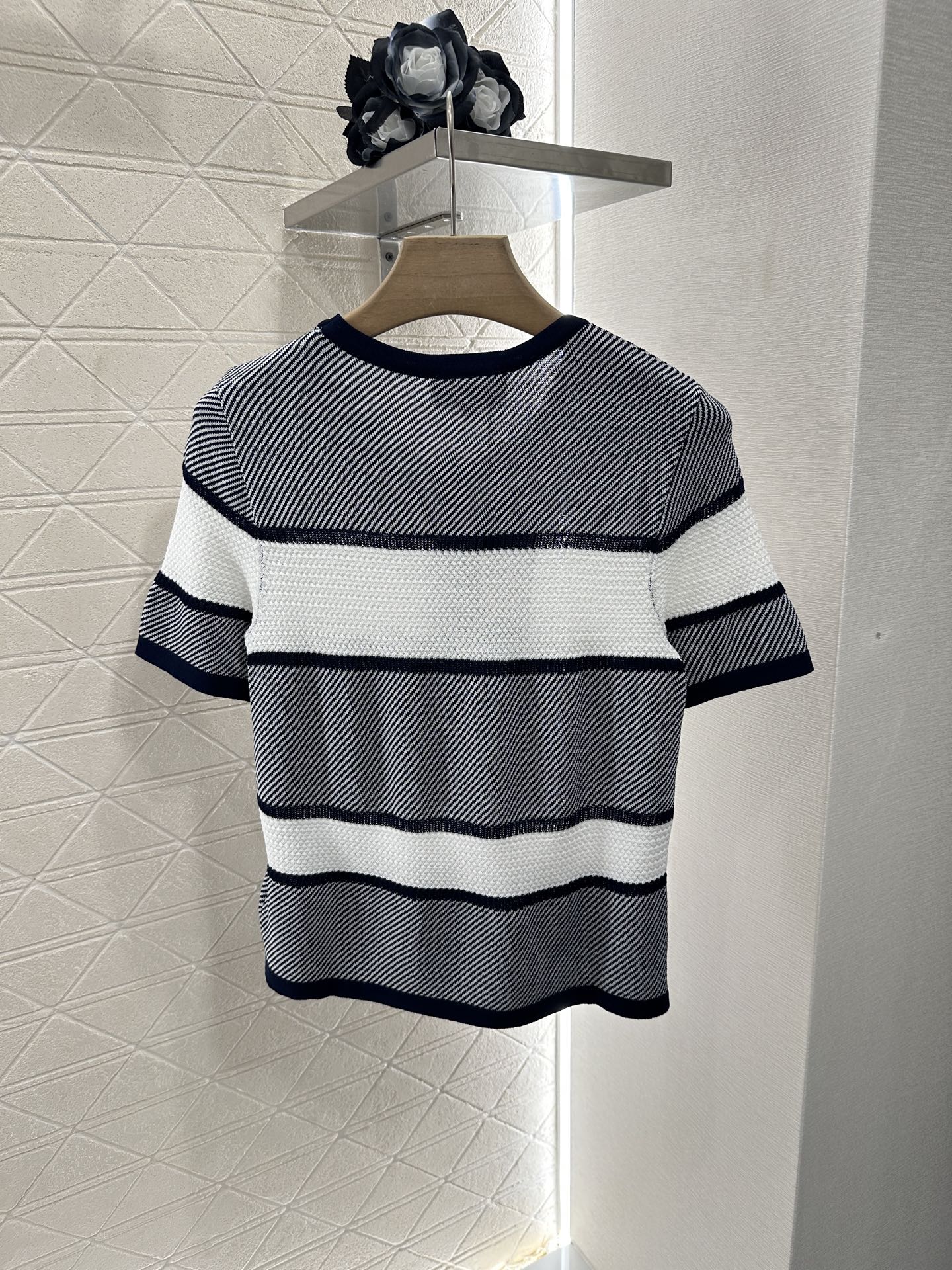Chanel Striped Knit Short Sleeve Top - Soft, Comfortable, and Stylish 2 i1746732178294 4447 0 1
