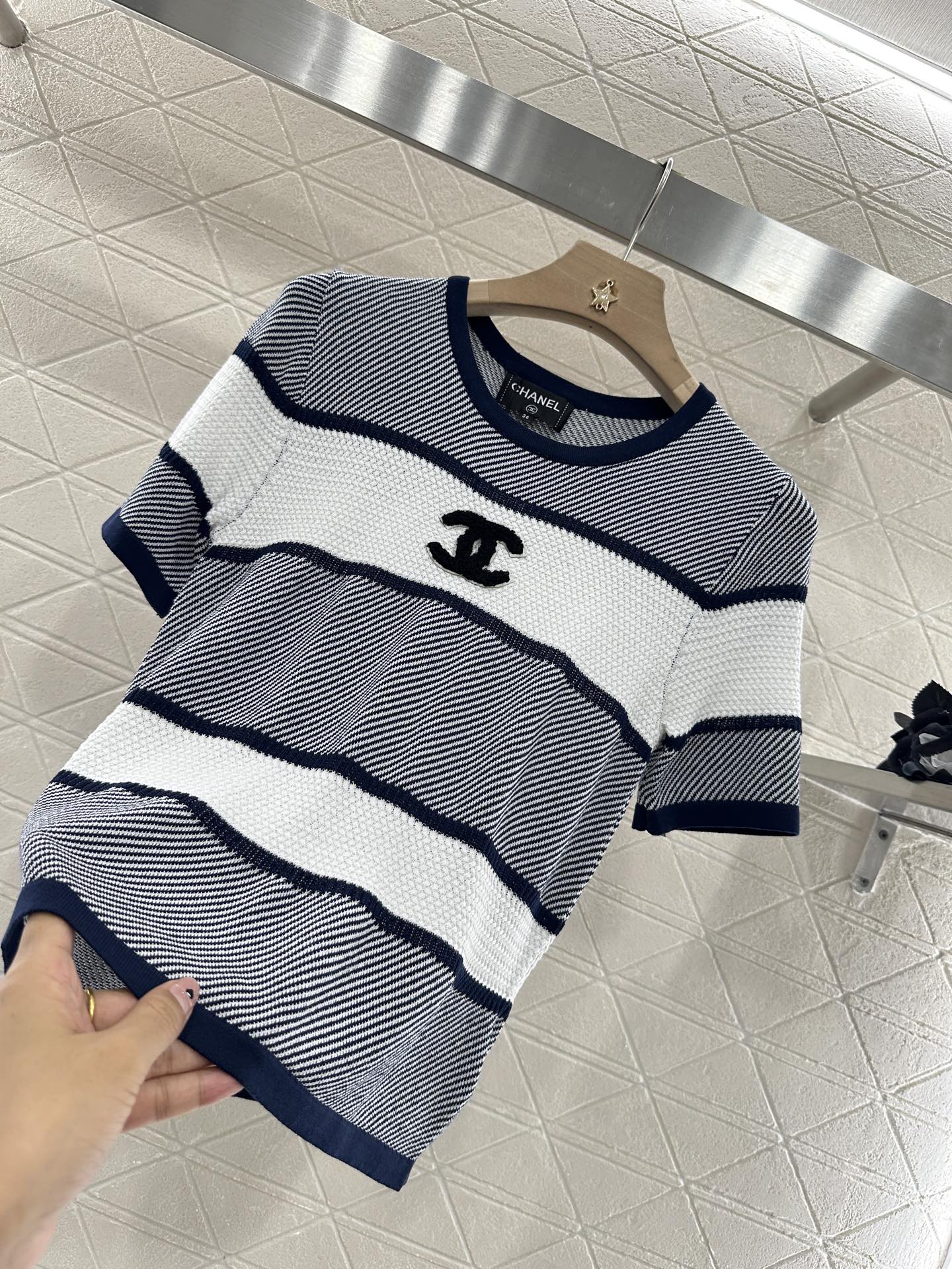 Chanel Striped Knit Short Sleeve Top - Soft, Comfortable, and Stylish 8 i1746732178536 3372 0 6
