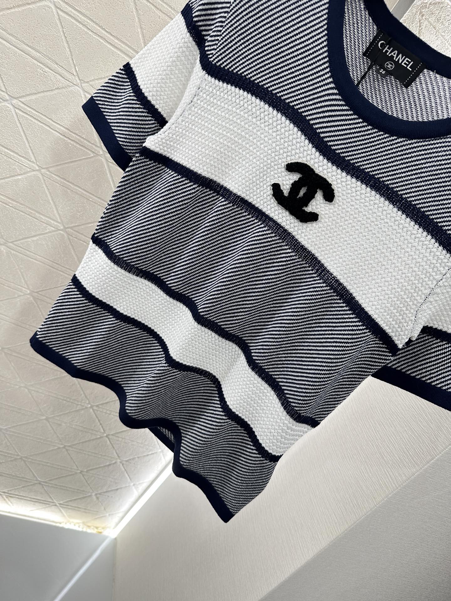Chanel Striped Knit Short Sleeve Top - Soft, Comfortable, and Stylish 6 i1746732178570 90 0 4