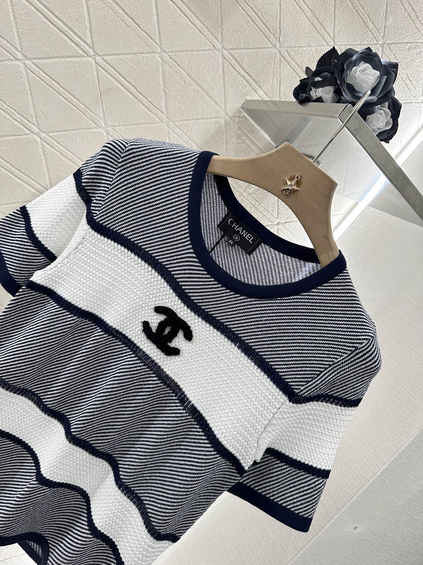 Chanel Striped Knit Short Sleeve Top - Soft, Comfortable, and Stylish 4 i1746732178619 6019 0 2