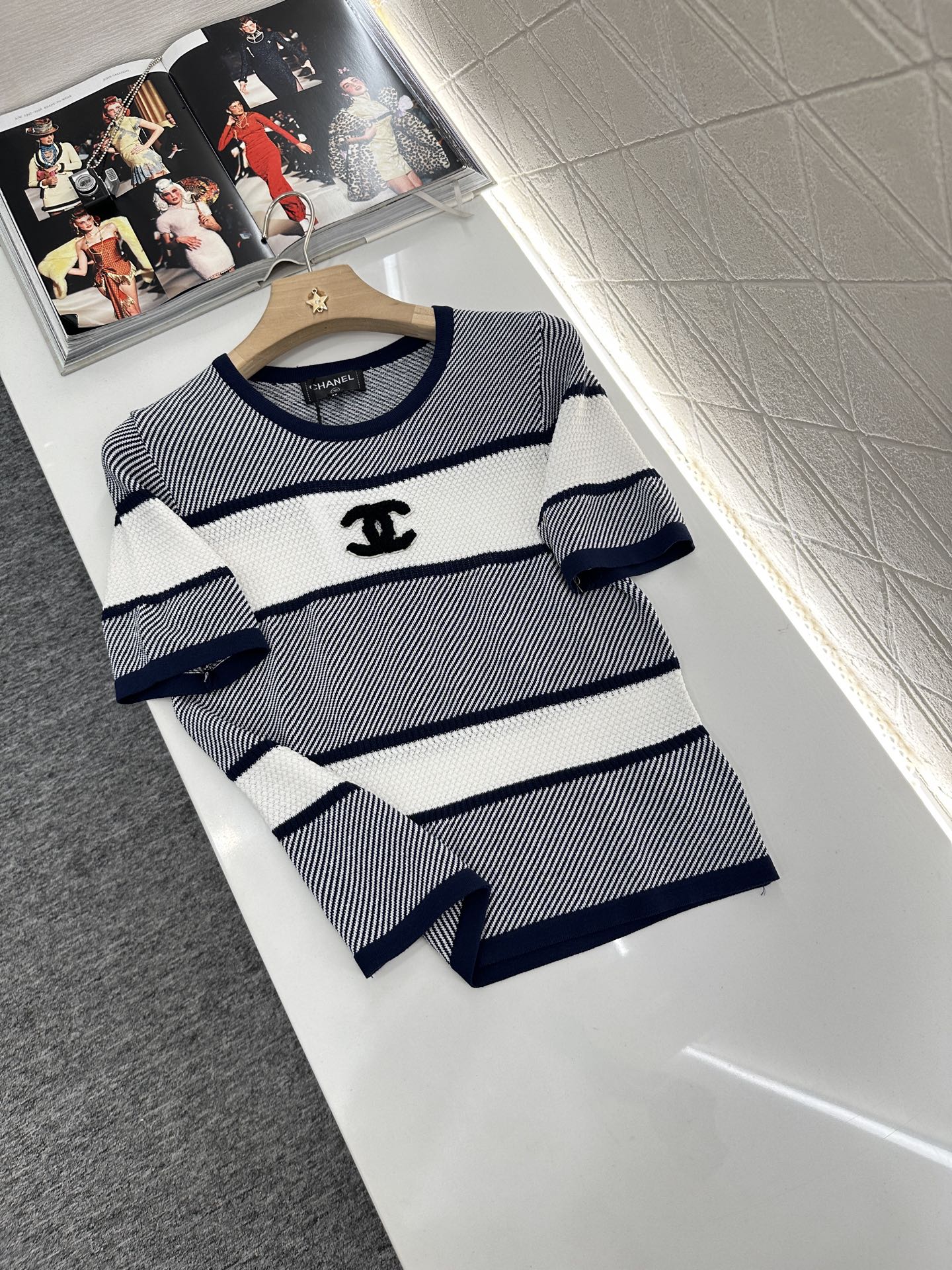 Chanel Striped Knit Short Sleeve Top - Soft, Comfortable, and Stylish 3 i1746732179978 3147 0 8