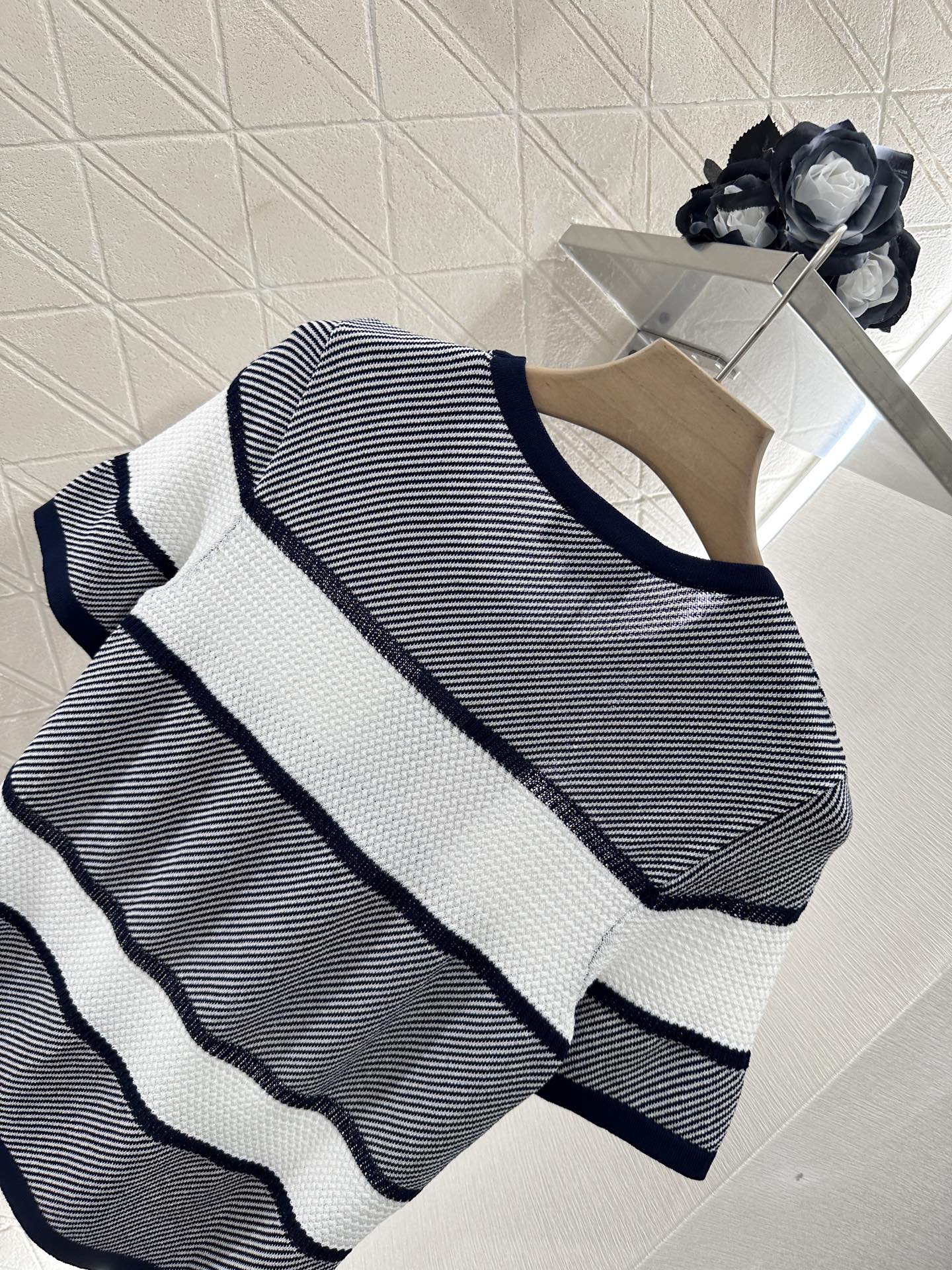 Chanel Striped Knit Short Sleeve Top - Soft, Comfortable, and Stylish 5 i1746732180099 9330 0 3