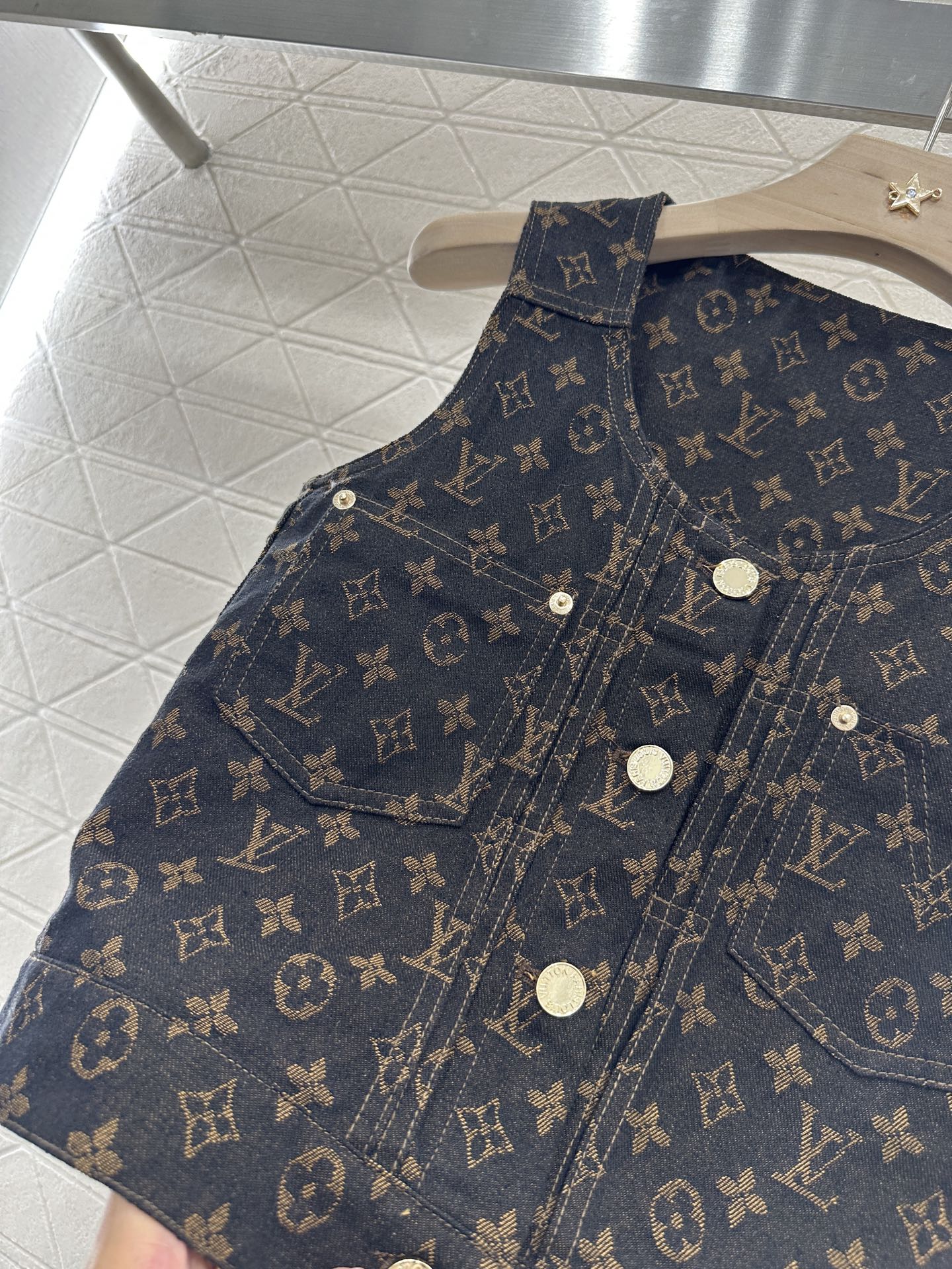 Louis Vuitton Jacquard Denim Vest, Sleeveless Button-Down Top with Monogram Design 6 i1746732697591 4948 0 8