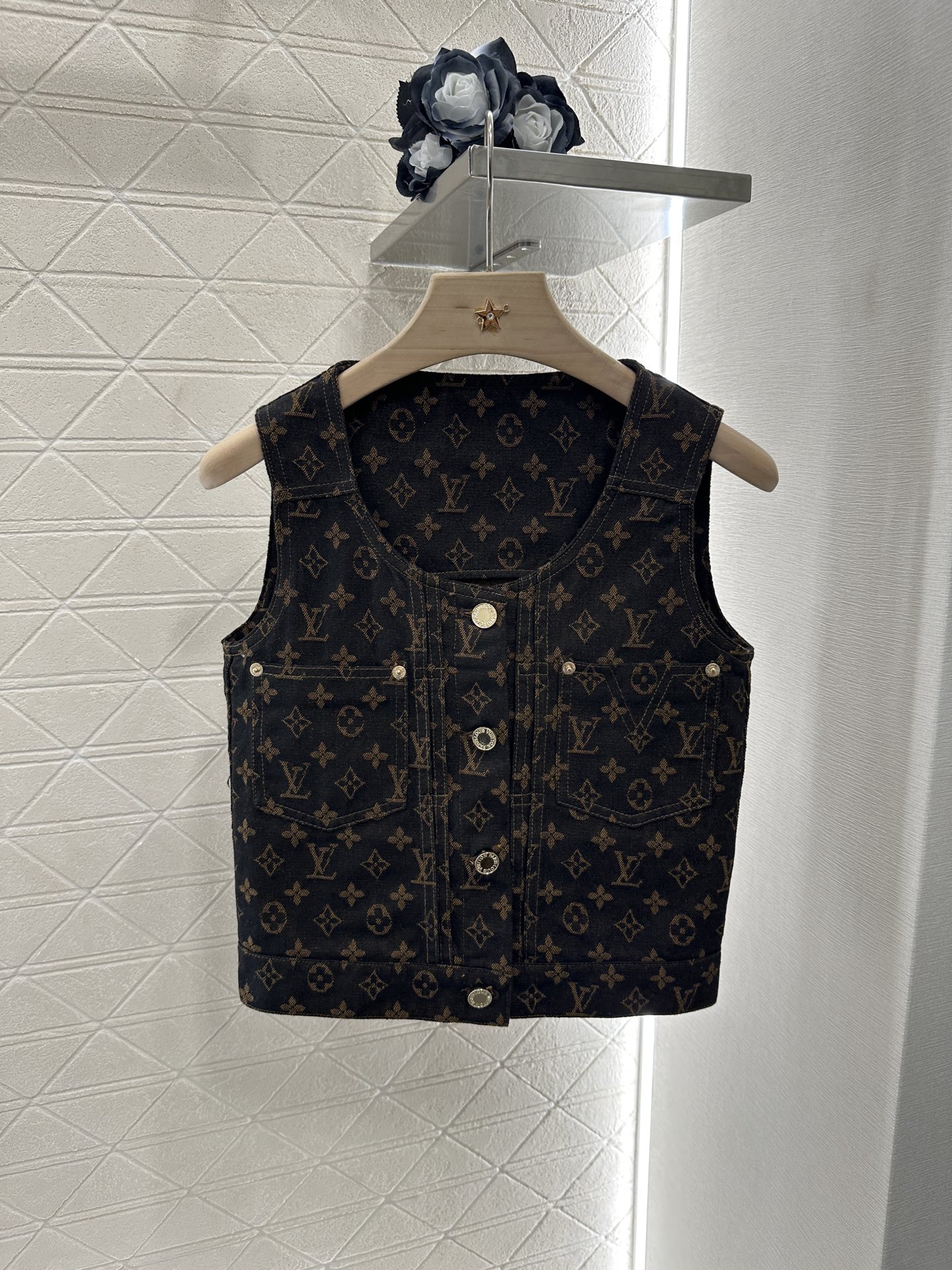 Louis Vuitton Jacquard Denim Vest, Sleeveless Button-Down Top with Monogram Design 1 i1746732697756 1398 0 0