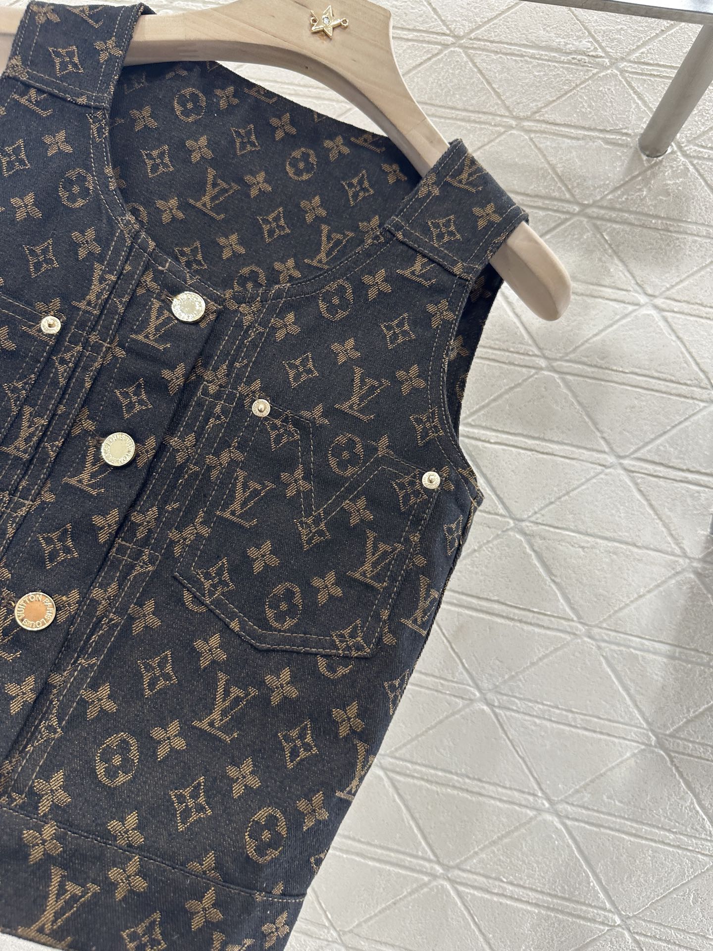 Louis Vuitton Jacquard Denim Vest, Sleeveless Button-Down Top with Monogram Design 7 i1746732698717 9970 0 7