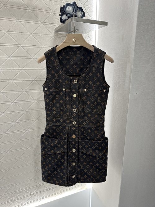 Louis Vuitton Jacquard Denim Vest Dress with Cloverleaf Print & Pockets 1 Louis Vuitton Jacquard Denim Vest Dress with Cloverleaf Print & Pockets