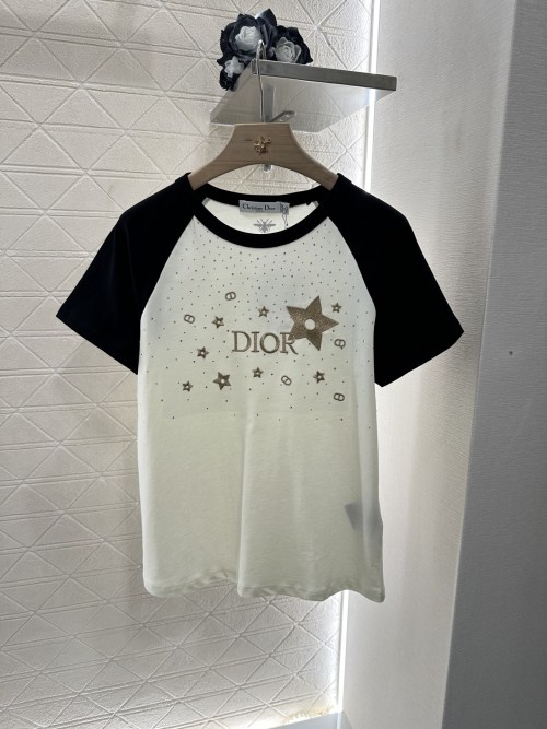 Dior Women's Star Embroidered Rhinestone T-Shirt, Cotton Blend, Short Sleeve 1 Dior Women's Star Embroidered Rhinestone T-Shirt, Cotton Blend, Short Sleeve