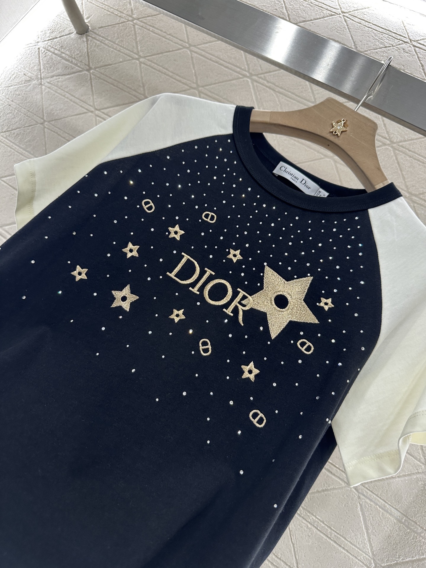 Dior Women's Black Cotton T-Shirt with Star Embroidery and Rhinestone 7 i1746812649064 4922 0 5