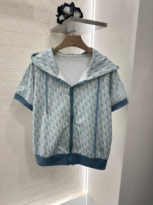 Dior Women's Blue Cotton-Nylon Blend Hoodie and Shorts Set with Logo Details 1 Dior Women's Blue Cotton-Nylon Blend Hoodie and Shorts Set with Logo Details