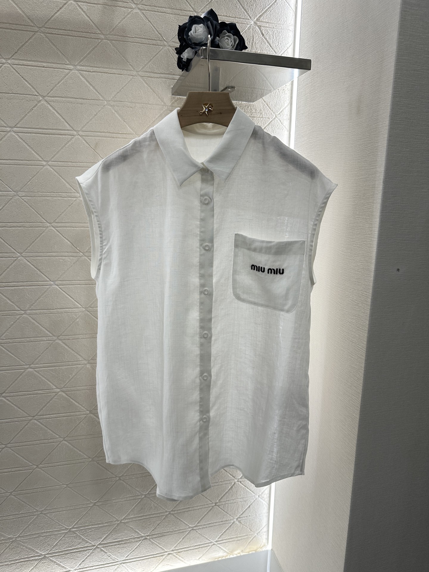 Miu Miu Sleeveless Linen Blend Shirt - Casual Chic, Summer Ready