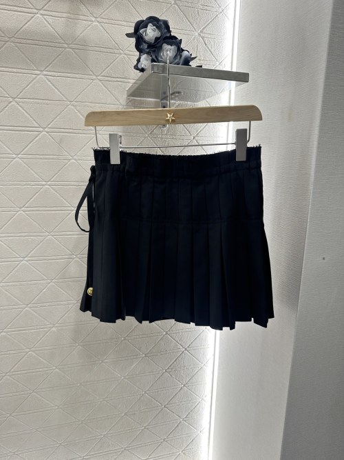 Loewe Women's Black Pleated Mini Skirt with Frayed Trim - High Waist 1 Loewe Women's Black Pleated Mini Skirt with Frayed Trim - High Waist