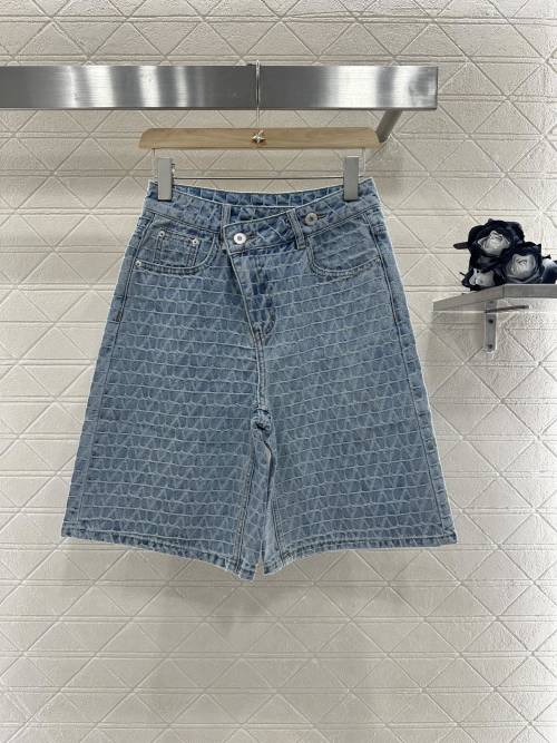 Valentino Jacquard Denim Shorts - High-Waisted, Asymmetrical Cut 1 Valentino Jacquard Denim Shorts - High-Waisted, Asymmetrical Cut