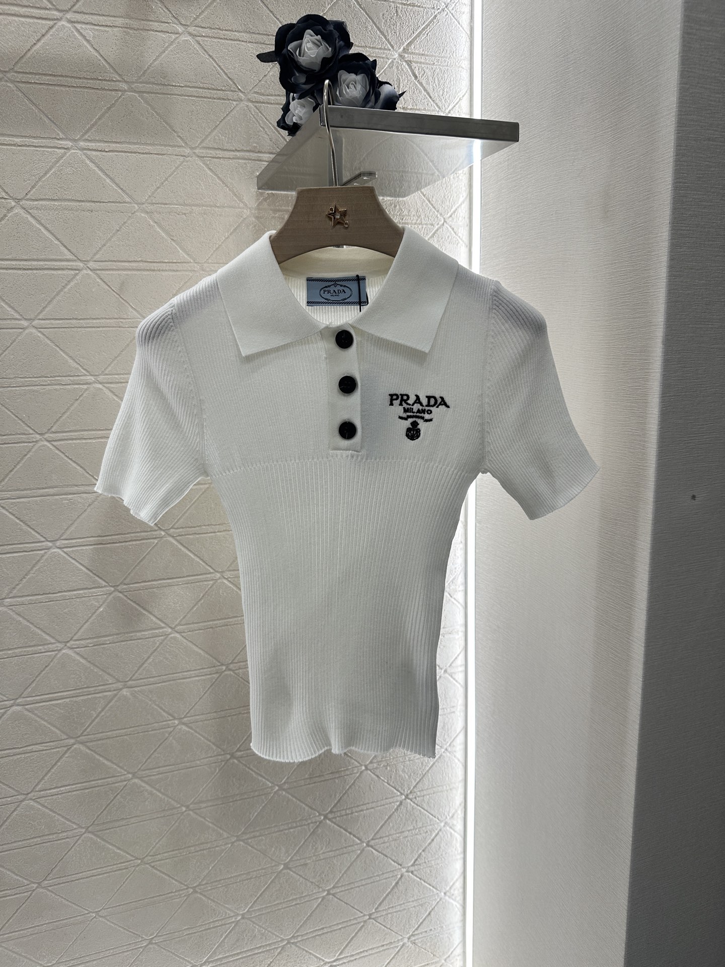 Prada Slim-Fit Ribbed Polo Shirt - Elegant Knitwear with Logo Embroidery