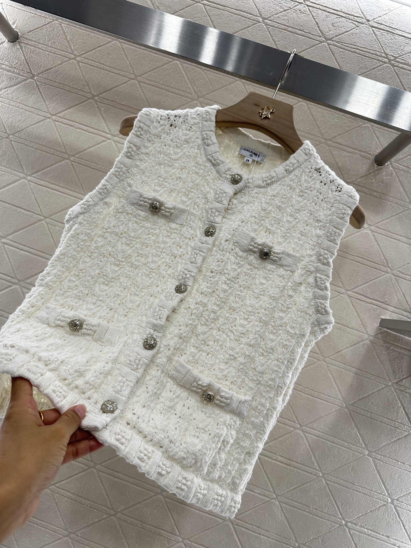 Chanel Round Neck Button Knit Vest - Luxurious & Comfortable Cotton Yarn 6 i1746896297542 5604 0 6