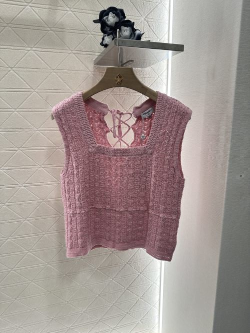Chanel Knit Vest Top - Square Neckline, Lace-Up Back, Cotton Blend 1 Chanel Knit Vest Top - Square Neckline, Lace-Up Back, Cotton Blend
