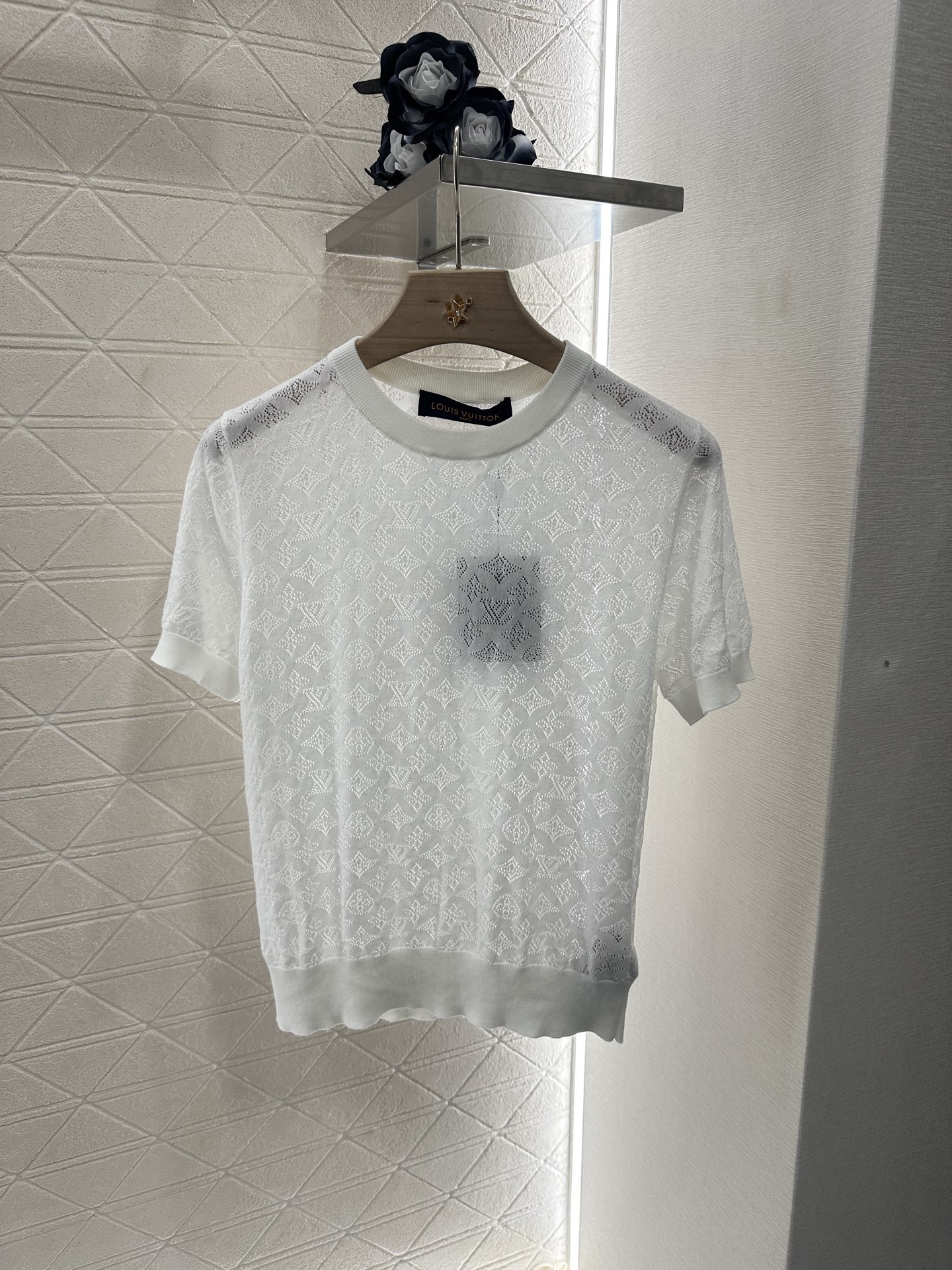 Louis Vuitton Women's White Monogram Jacquard Knit Short Sleeve Top