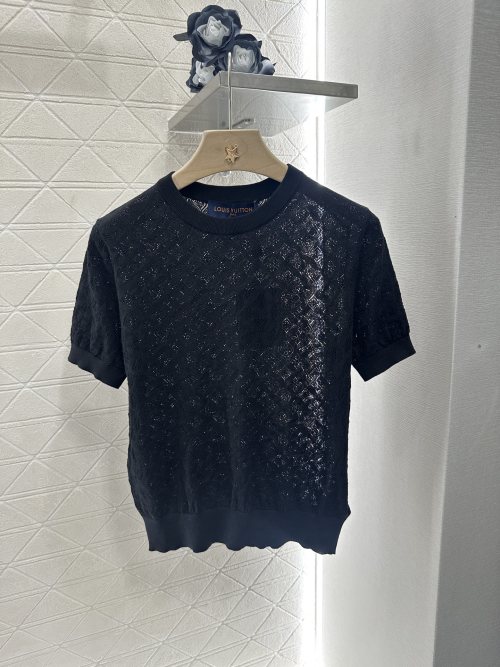 Louis Vuitton Monogram Jacquard Knit Top - Premium Short Sleeve Shirt 1 Louis Vuitton Monogram Jacquard Knit Top - Premium Short Sleeve Shirt