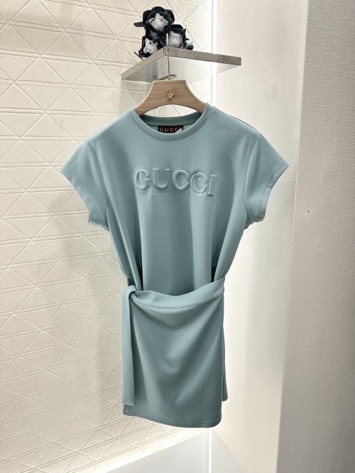 Gucci Women's Short Sleeve Cotton Blend Dress With Belt - Casual & Chic 1 Gucci Women's Short Sleeve Cotton Blend Dress With Belt - Casual & Chic