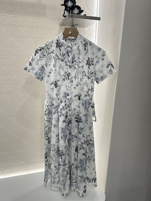 Dior Floral Print Midi Dress - Elegant Stand Collar, Summer Style 1 Dior Floral Print Midi Dress - Elegant Stand Collar, Summer Style