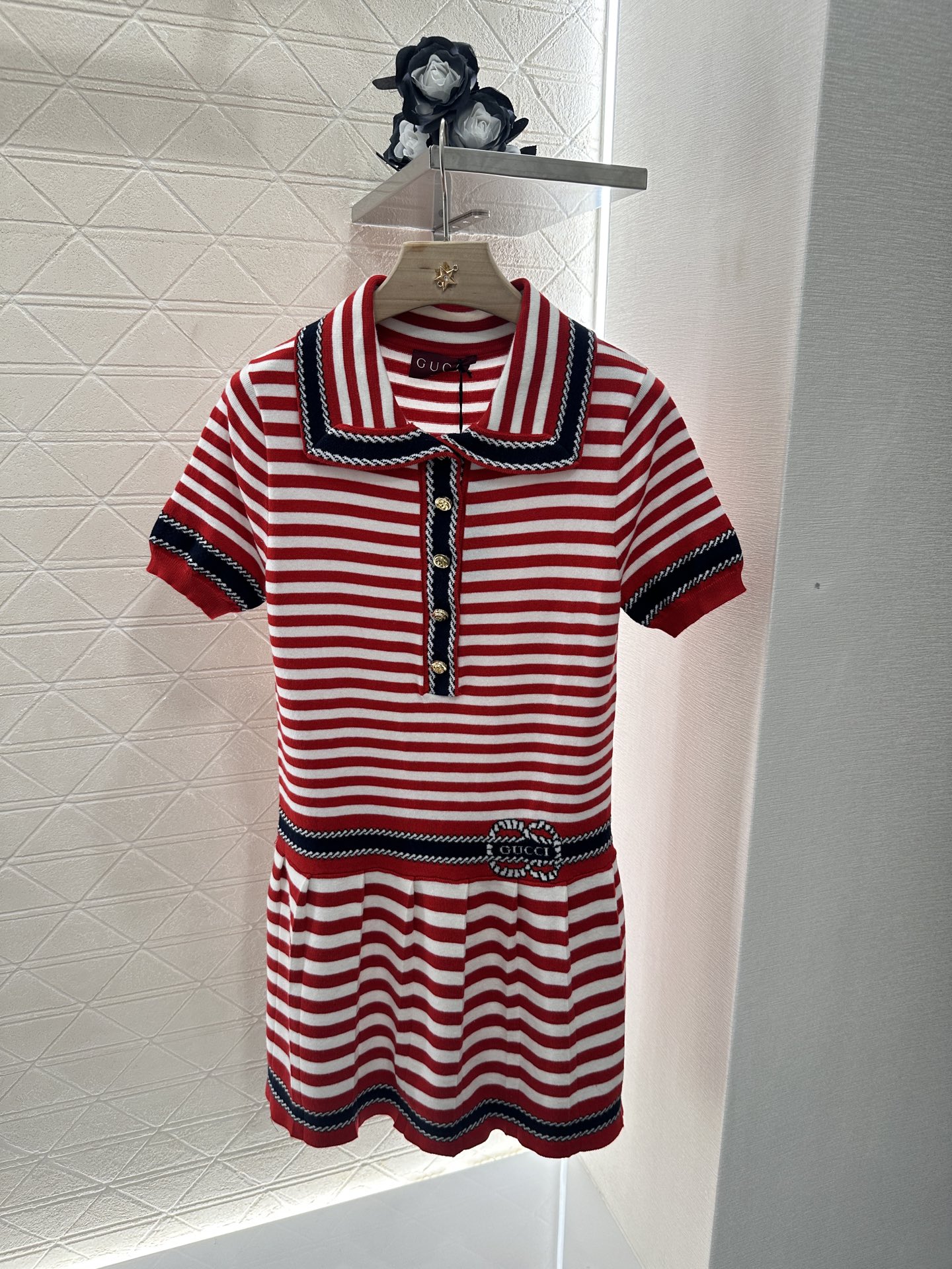 Gucci Striped Knit Mini Dress, Navy Style, Red and White, for Women