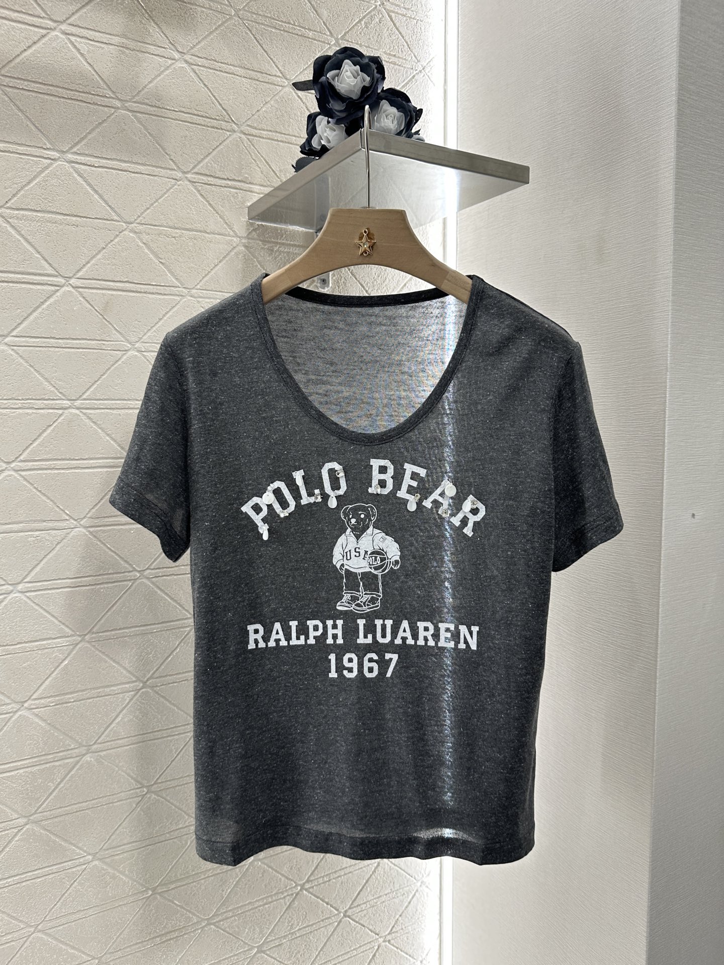 Ralph Lauren Women's Polo Bear Graphic Linen-Blend Tee, Short Sleeve T-Shirt
