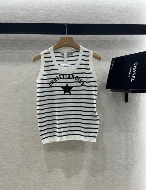 Dior Striped Knit Tank Top with Star Logo - Soft Cotton Blend, Regular Fit 1 Dior Striped Knit Tank Top with Star Logo - Soft Cotton Blend, Regular Fit