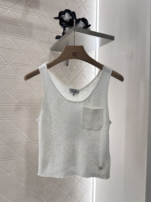 Chanel Ribbed Knit Tank Top with Pocket and CC Button - Slim Fit 1 Chanel Ribbed Knit Tank Top with Pocket and CC Button - Slim Fit