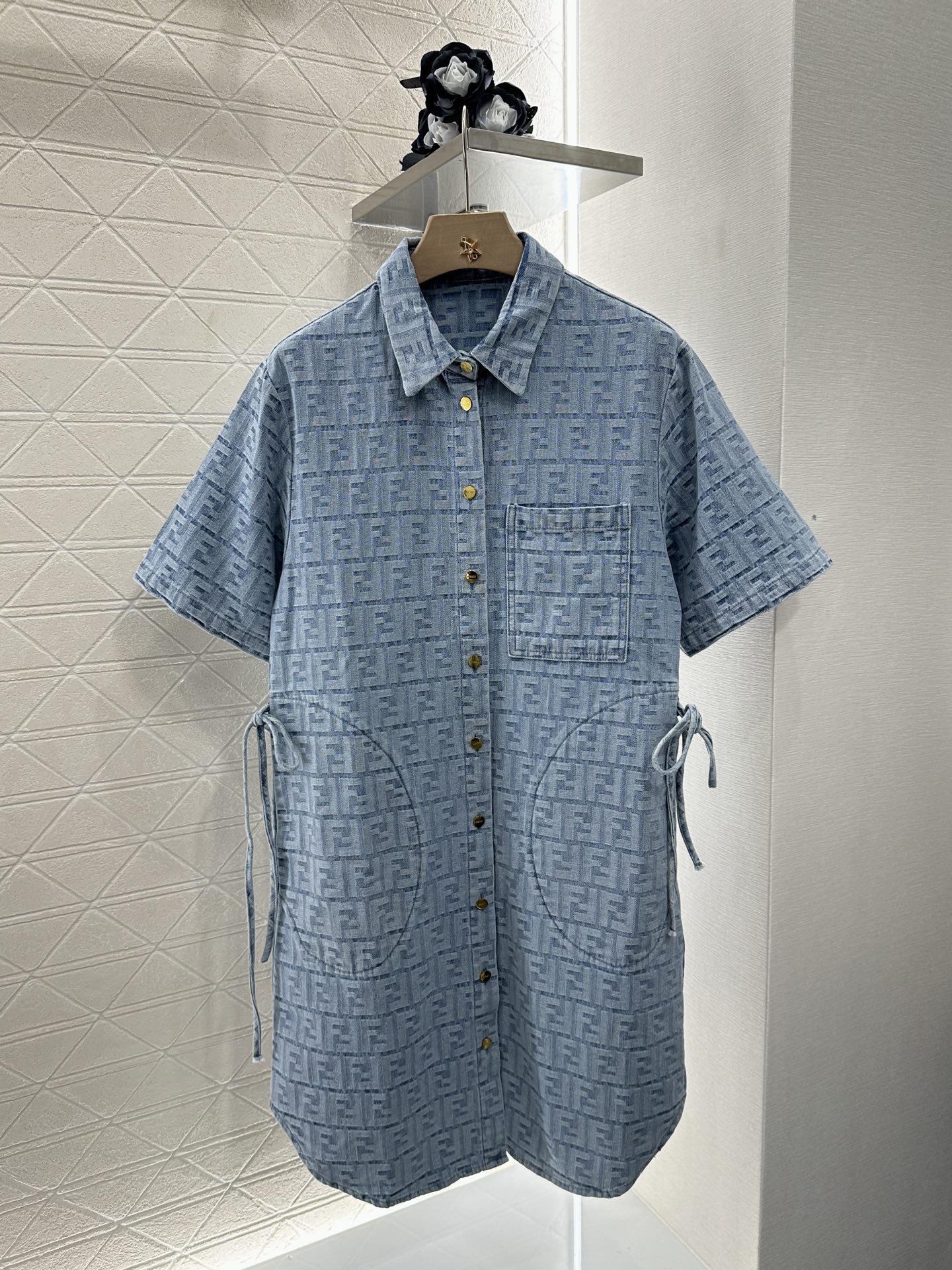 Fendi Women's FF Jacquard Denim Shirt Dress with Drawstring Waist 1 i1747063179927 6283 0 0