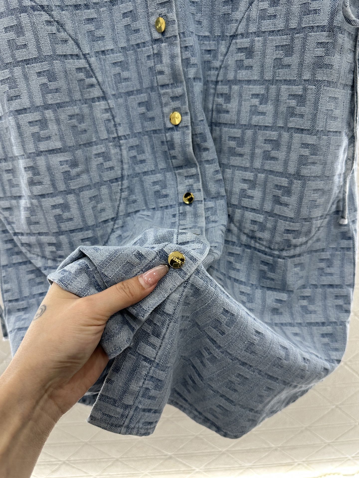 Fendi Women's FF Jacquard Denim Shirt Dress with Drawstring Waist 8 i1747063181040 6085 0 7