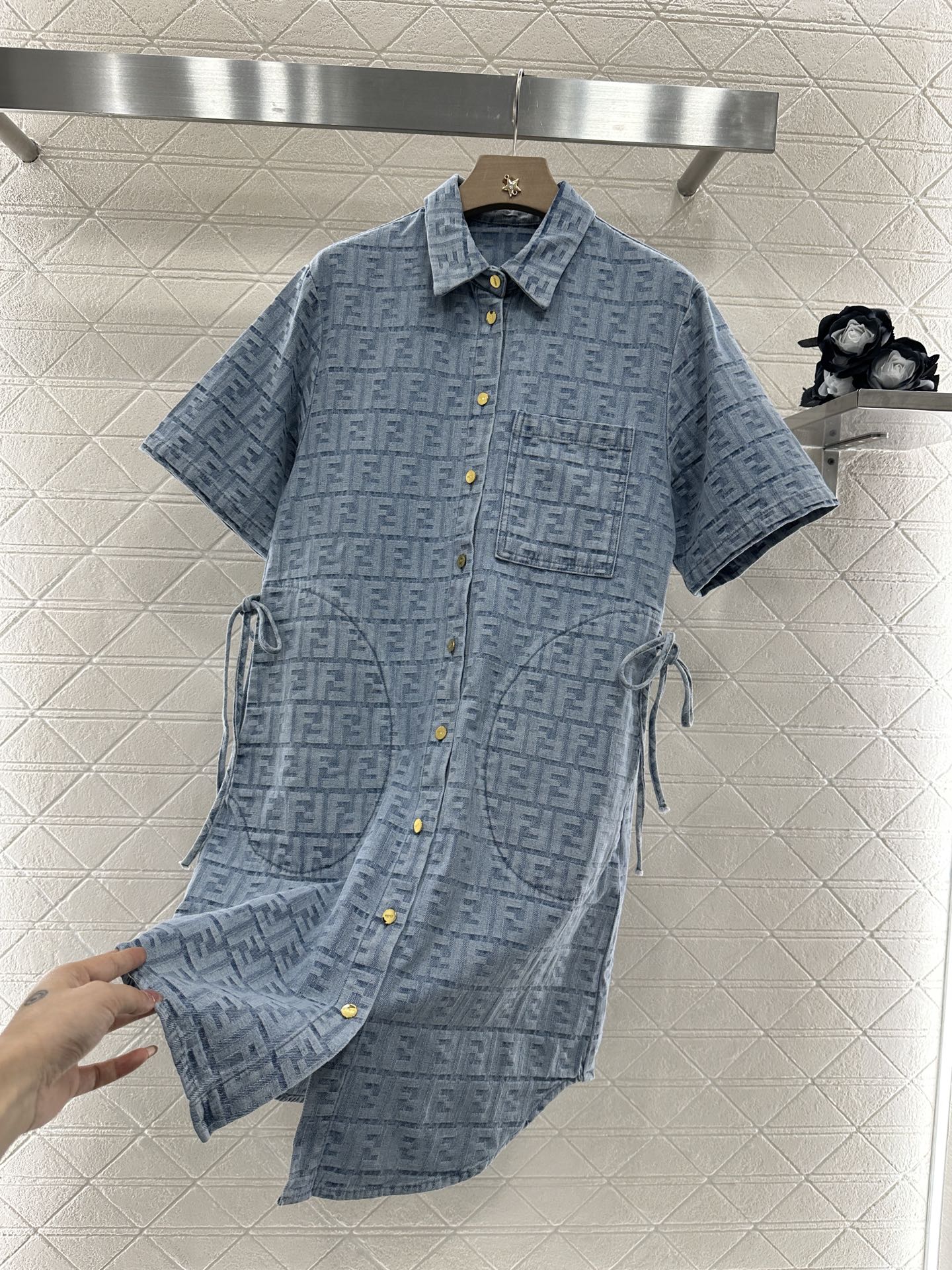 Fendi Women's FF Jacquard Denim Shirt Dress with Drawstring Waist 5 i1747063181969 7249 0 4