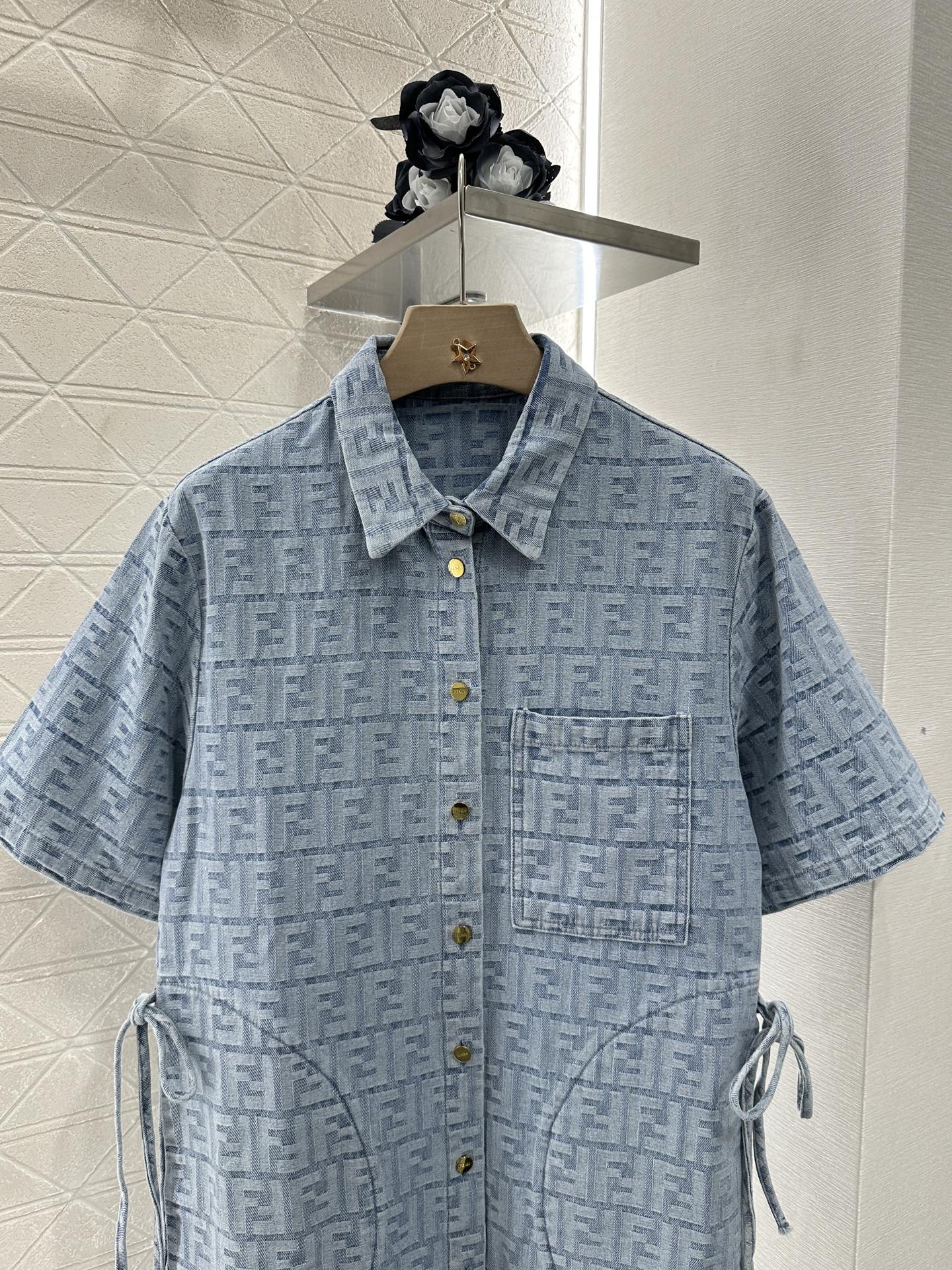Fendi Women's FF Jacquard Denim Shirt Dress with Drawstring Waist 3 i1747063182068 692 0 2